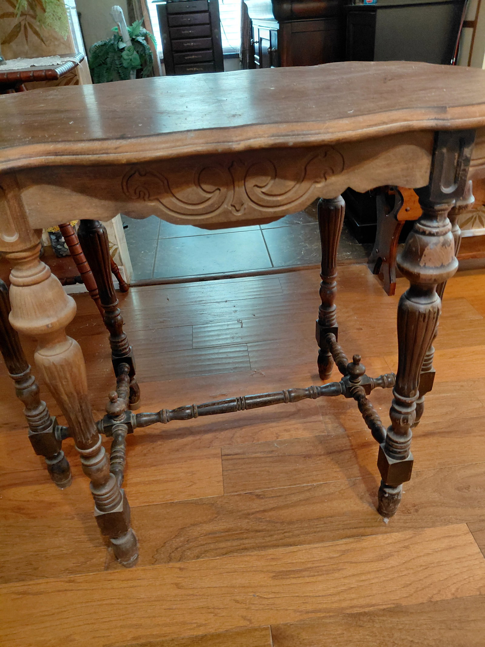 Vintage Walnut Parlor Table / condition issues as seen - 5