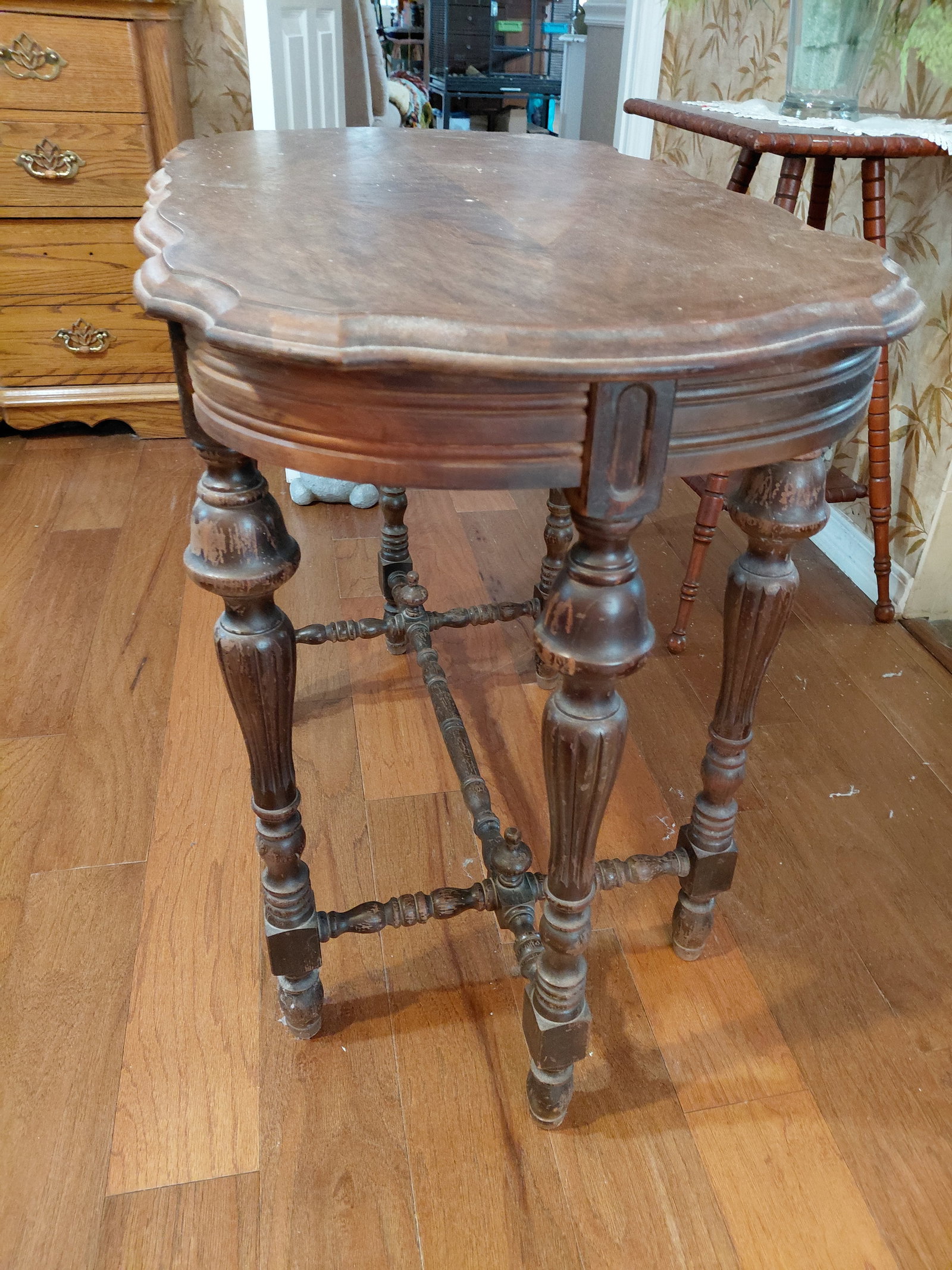 Vintage Walnut Parlor Table / condition issues as seen - 6