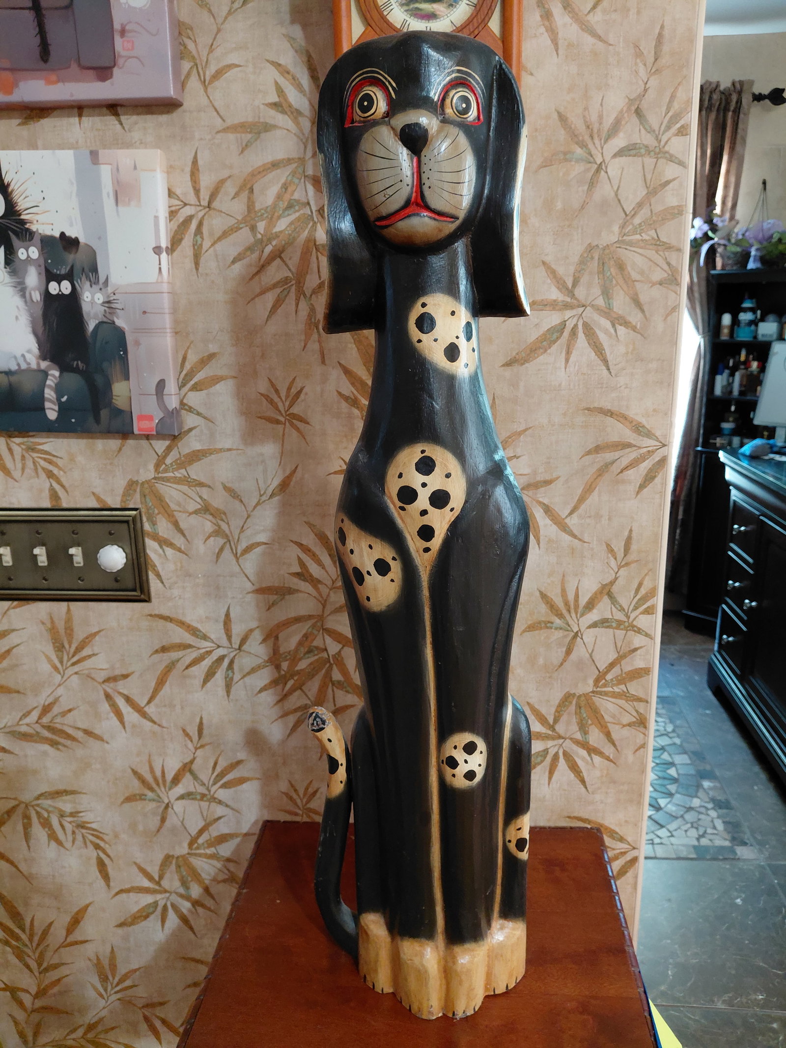 Large Carved Wood Dog Statue: Large Carved Wood Dog Statue