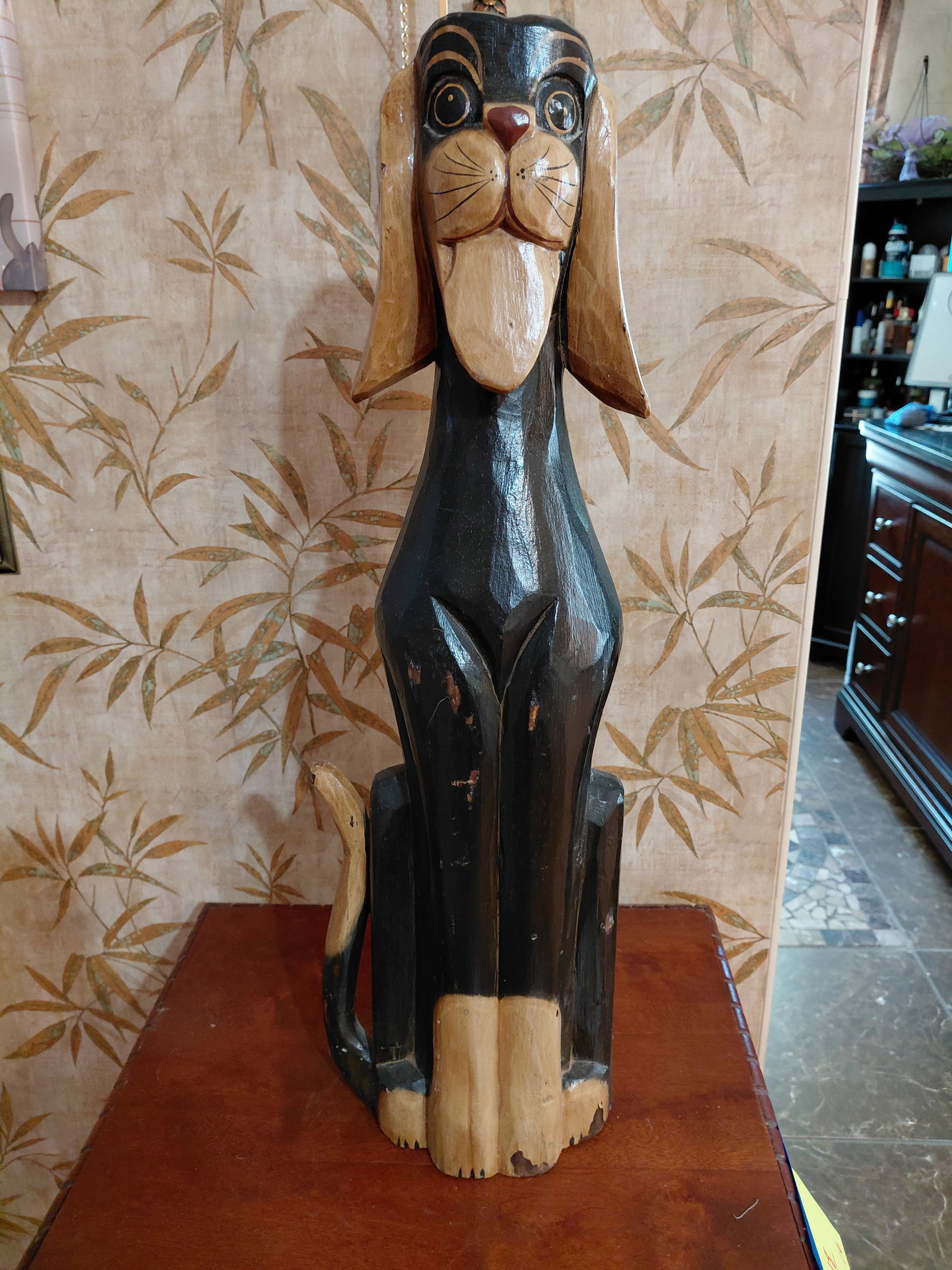 Large Carved Wood Dog Statue: Large Carved Wood Dog Statue