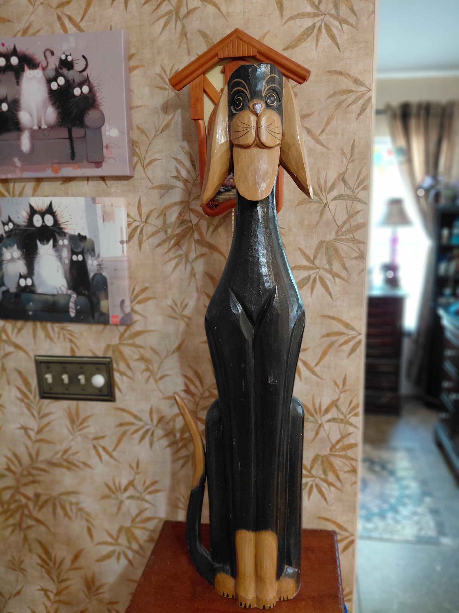 Large Carved Wood Dog Statue (1 of 7)