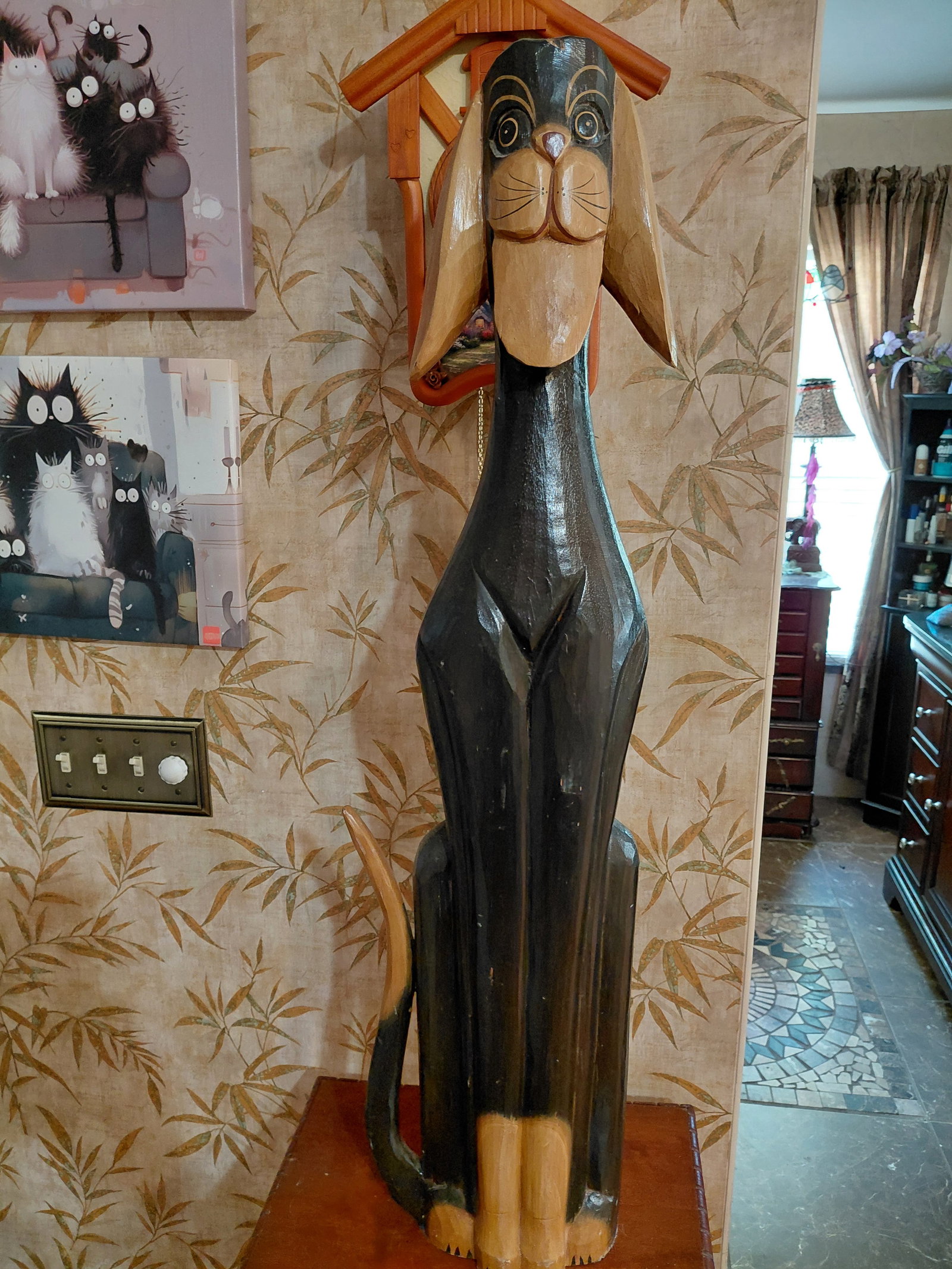 Large Carved Wood Dog Statue - 2
