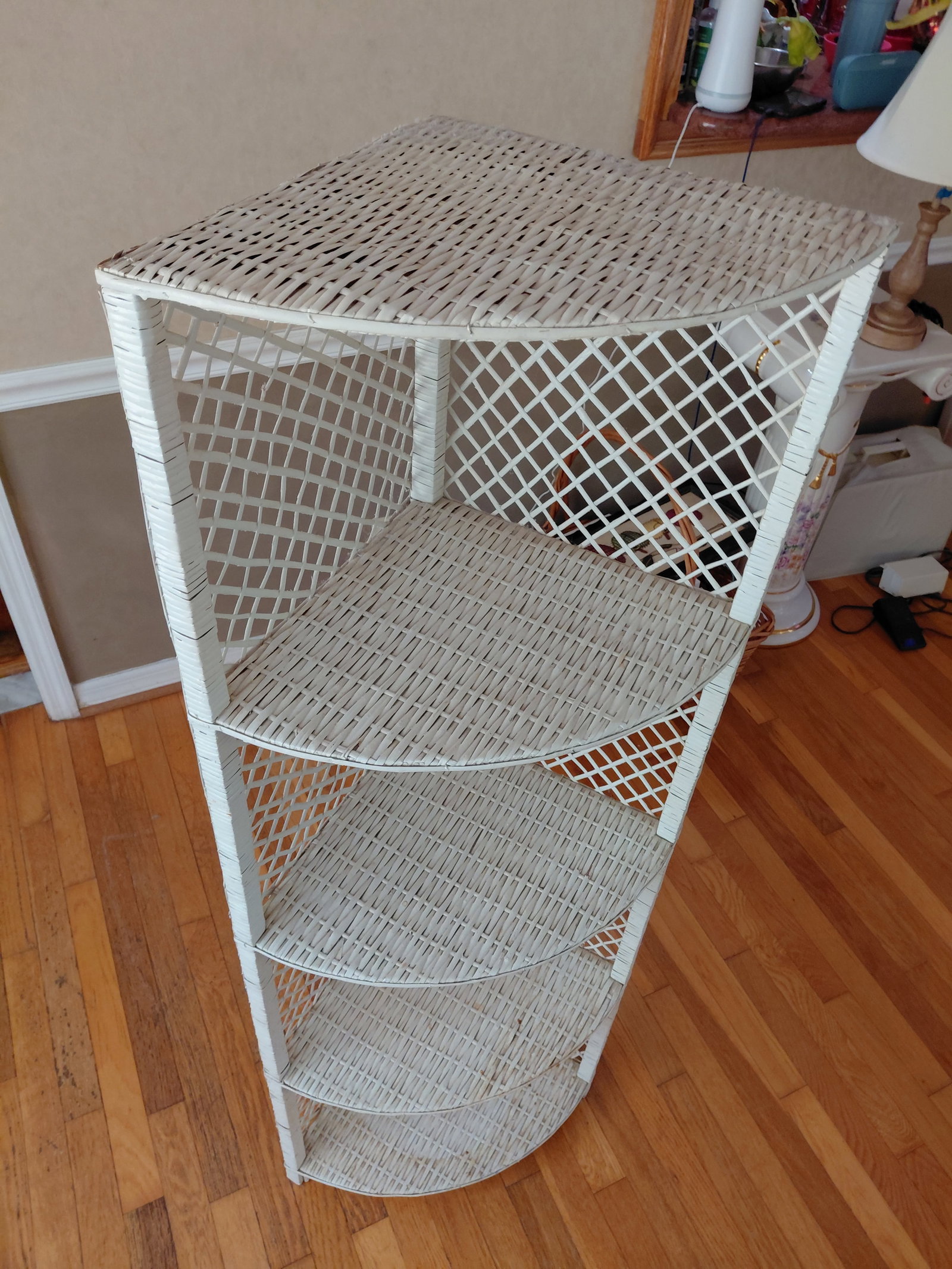 White Wicker Corner Shelf - 3