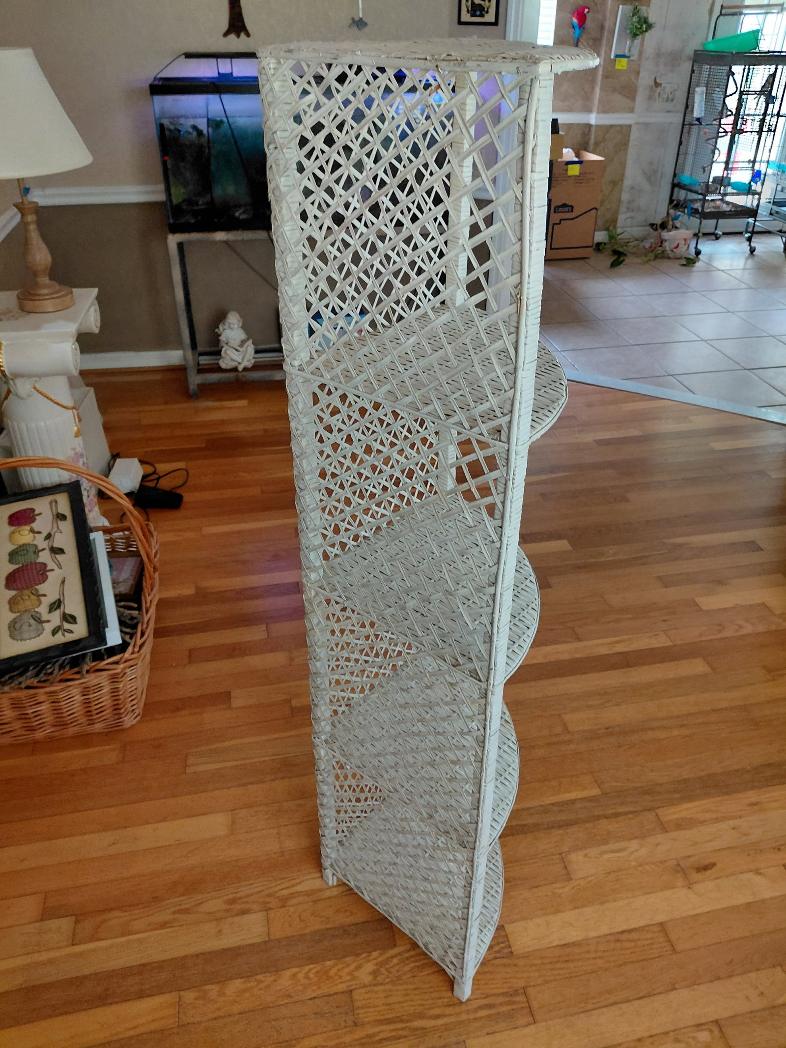 White Wicker Corner Shelf - 5