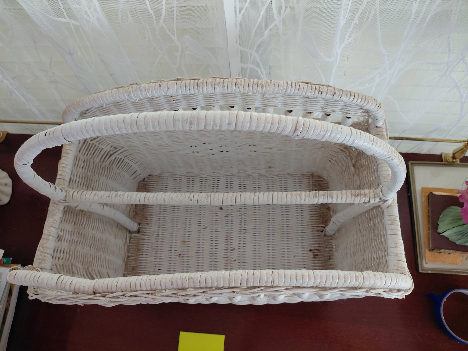 White Wicker Magazine Rack - 7