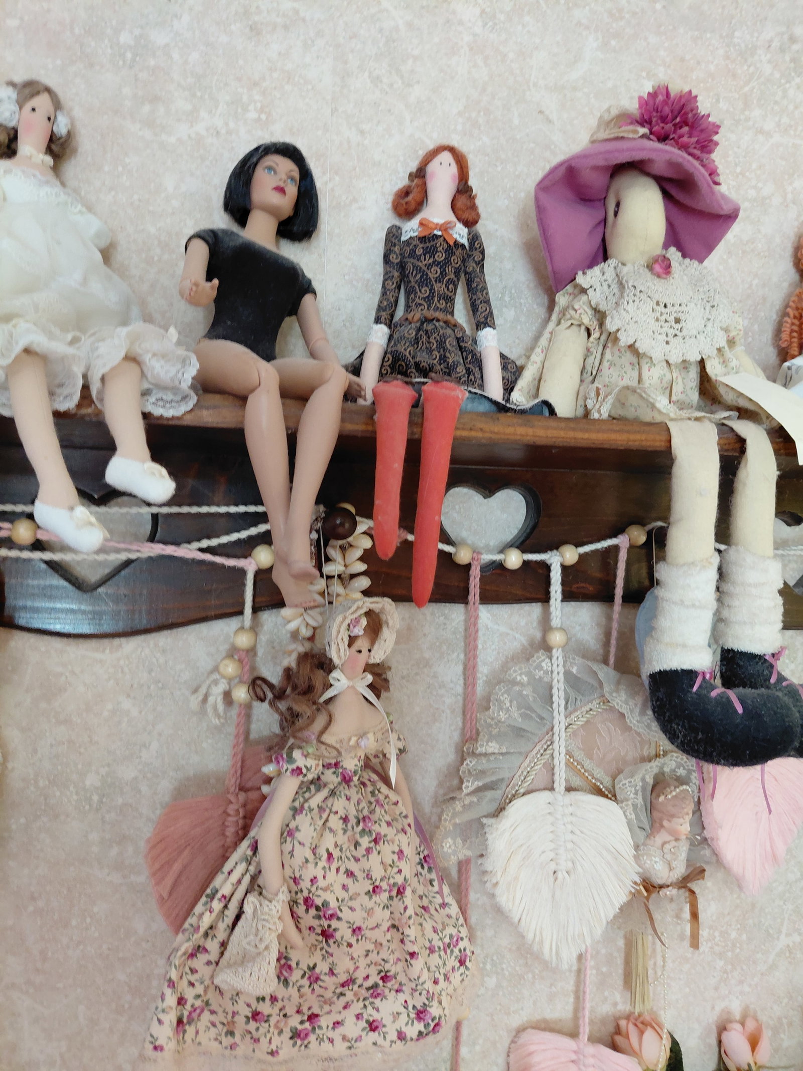 Large Lot of Dolls etc on shelf / shelf not included - 5