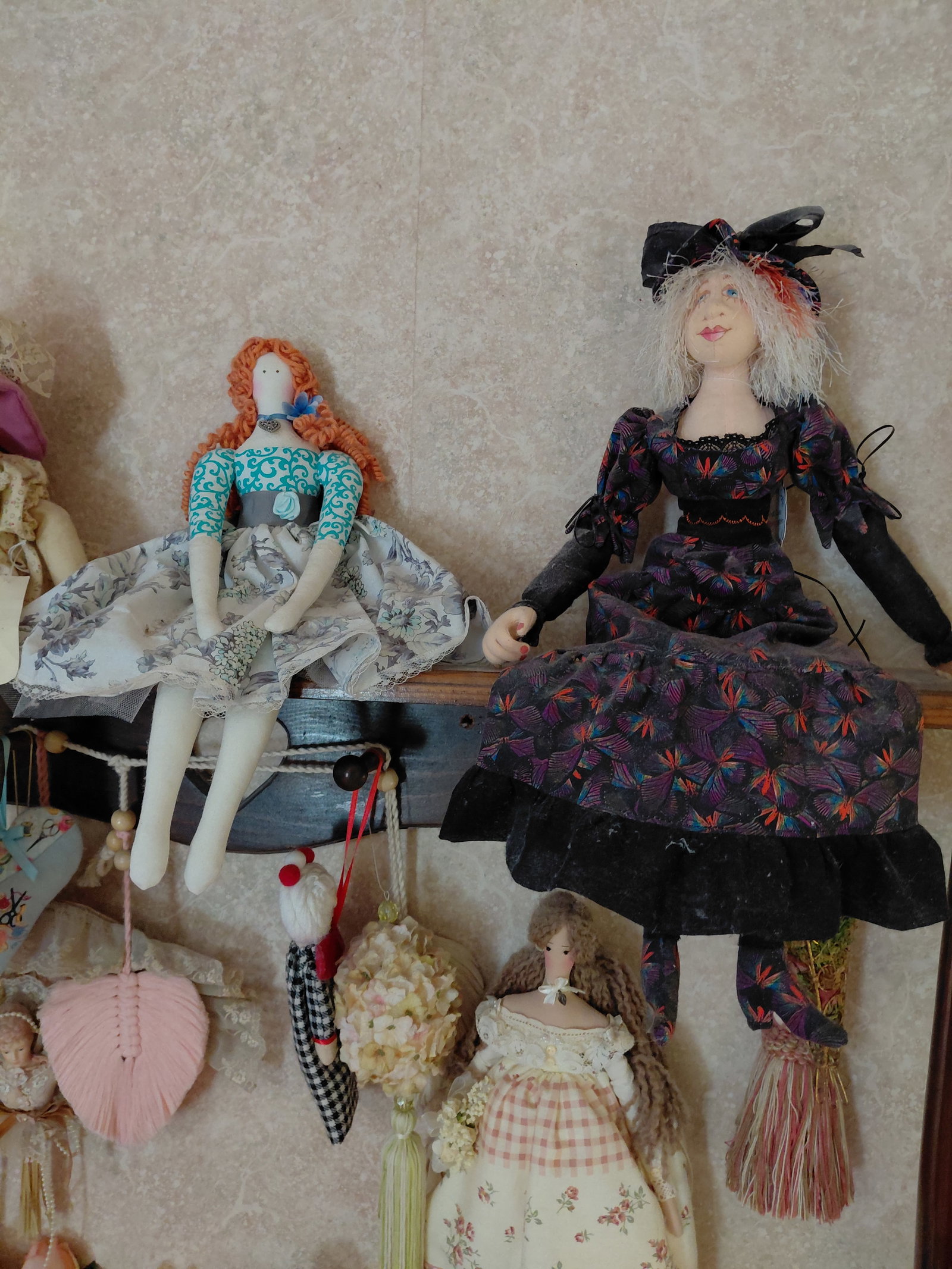 Large Lot of Dolls etc on shelf / shelf not included - 6
