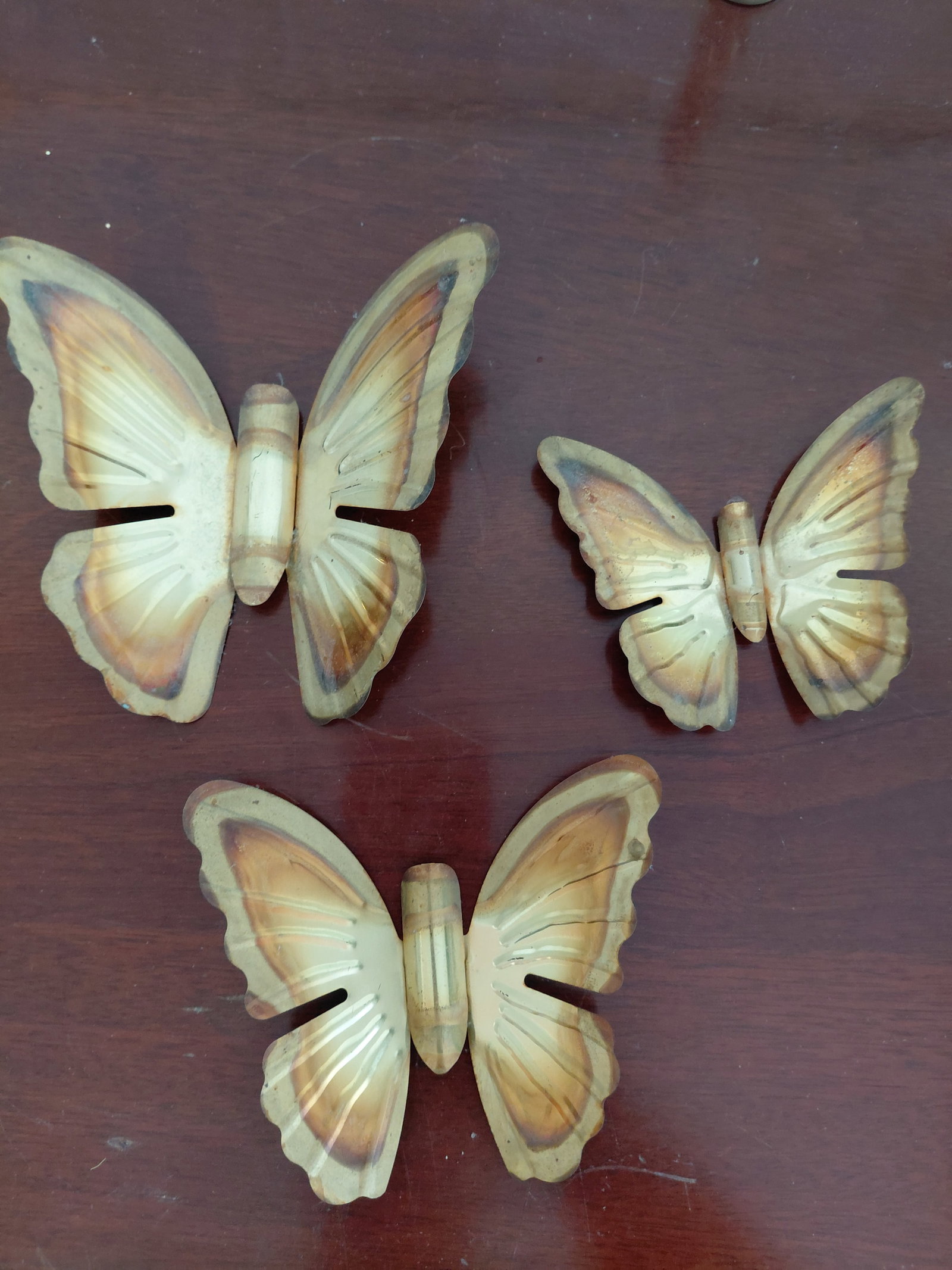 Midcentury Set of 3 Metal Butterflys: Midcentury Set of 3 Metal Butterflys