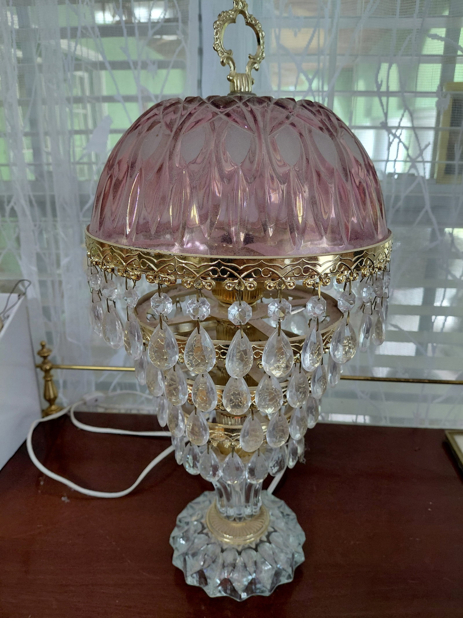 Vintage Michelotti 4 Tier Crystal Glass Boudoir Lamp / Few crystals missing as seen: Vintage Michelotti 4 Tier Crystal Glass Boudoir Lamp / Few crystals missing as seen