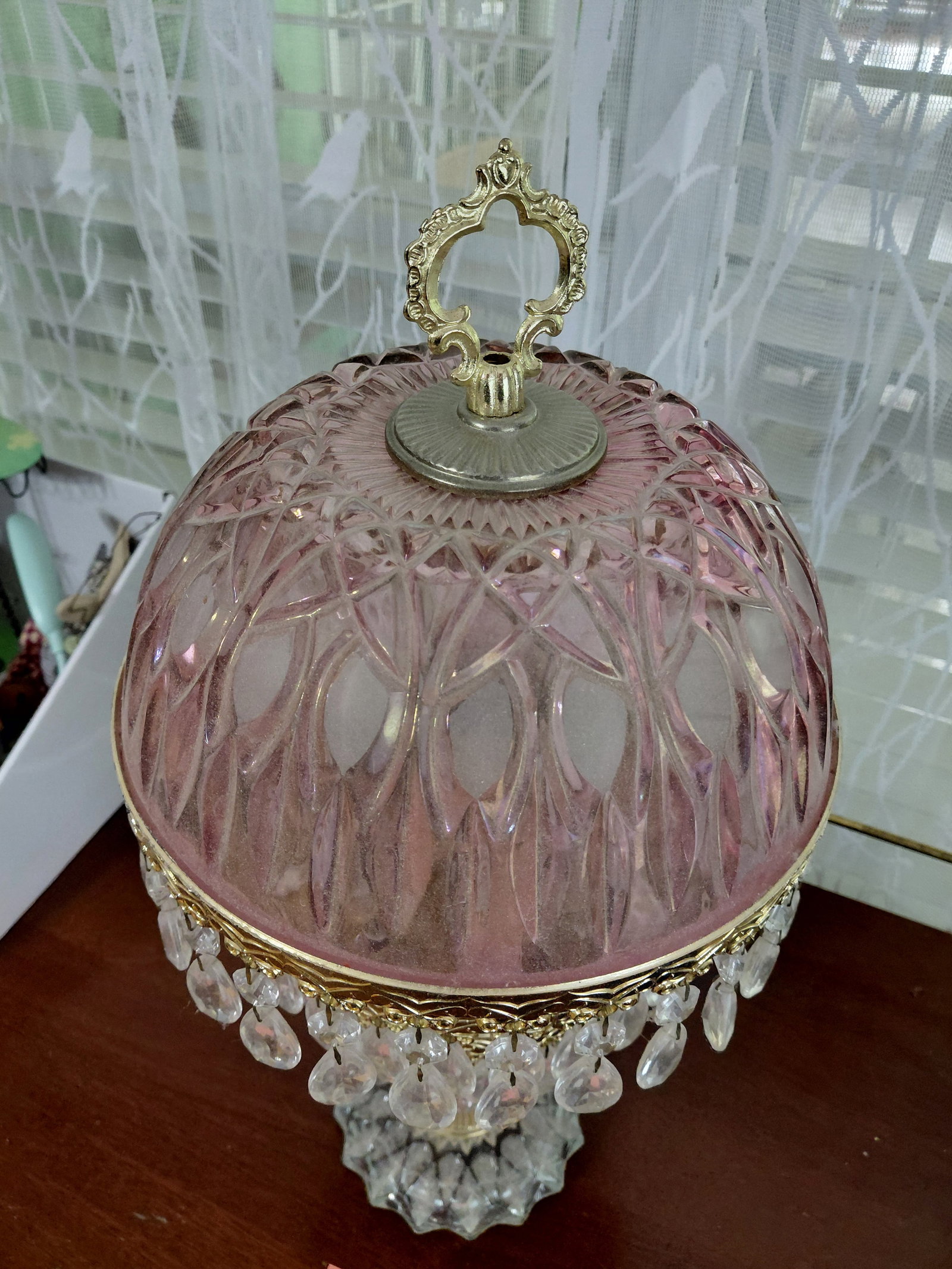 Vintage Michelotti 4 Tier Crystal Glass Boudoir Lamp / Few crystals missing as seen - 2