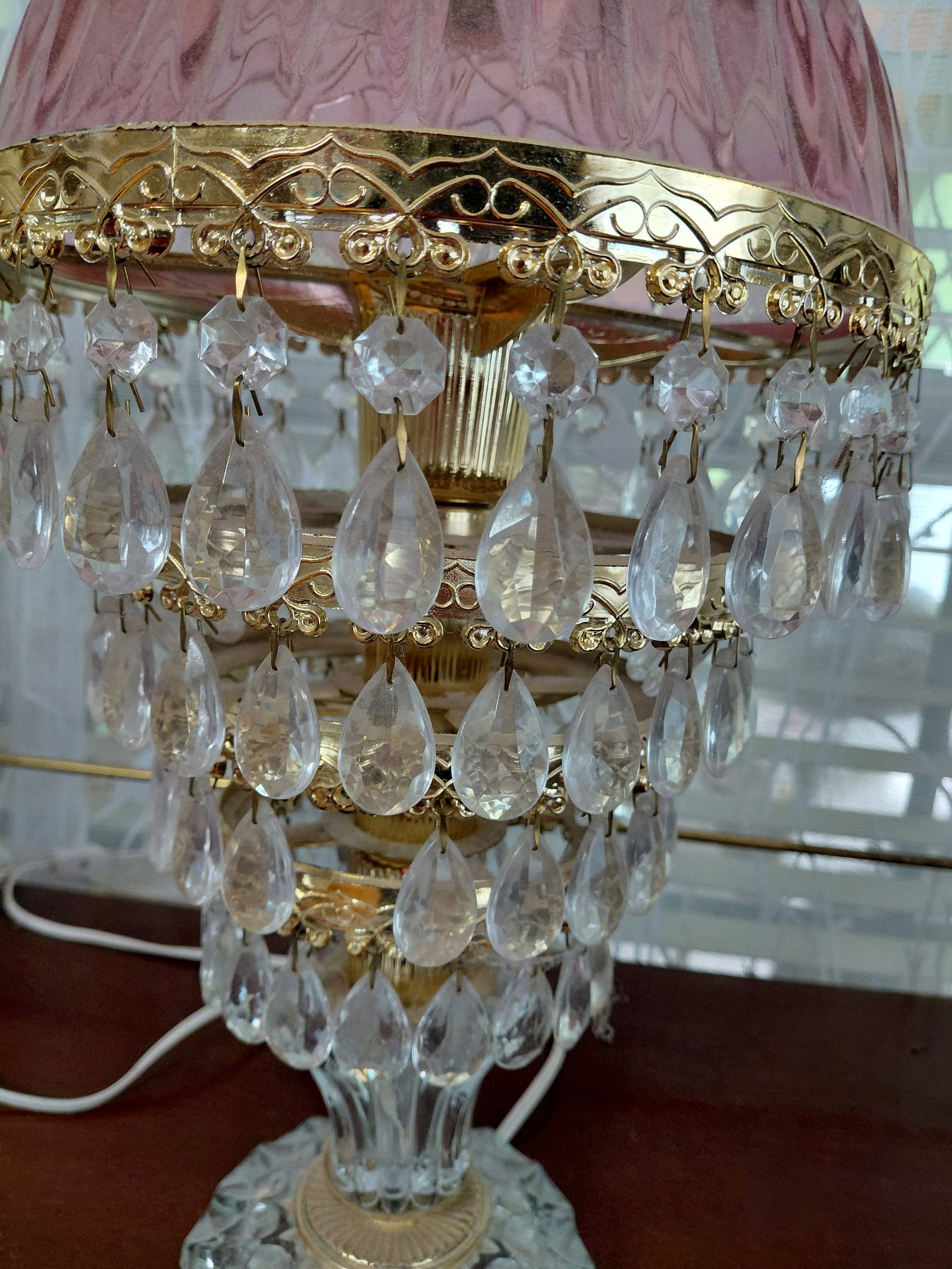 Vintage Michelotti 4 Tier Crystal Glass Boudoir Lamp / Few crystals missing as seen - 3