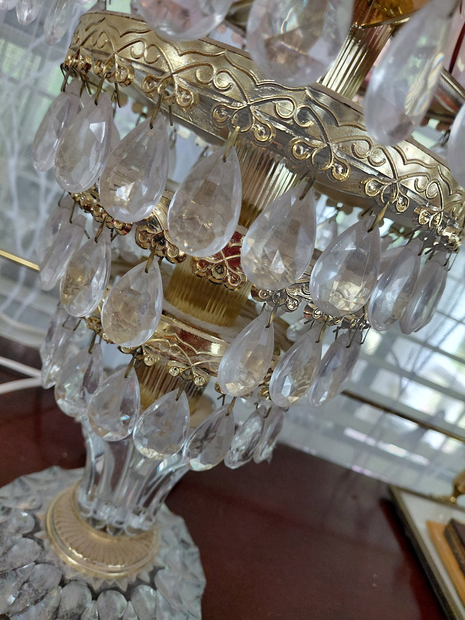 Vintage Michelotti 4 Tier Crystal Glass Boudoir Lamp / Few crystals missing as seen - 4