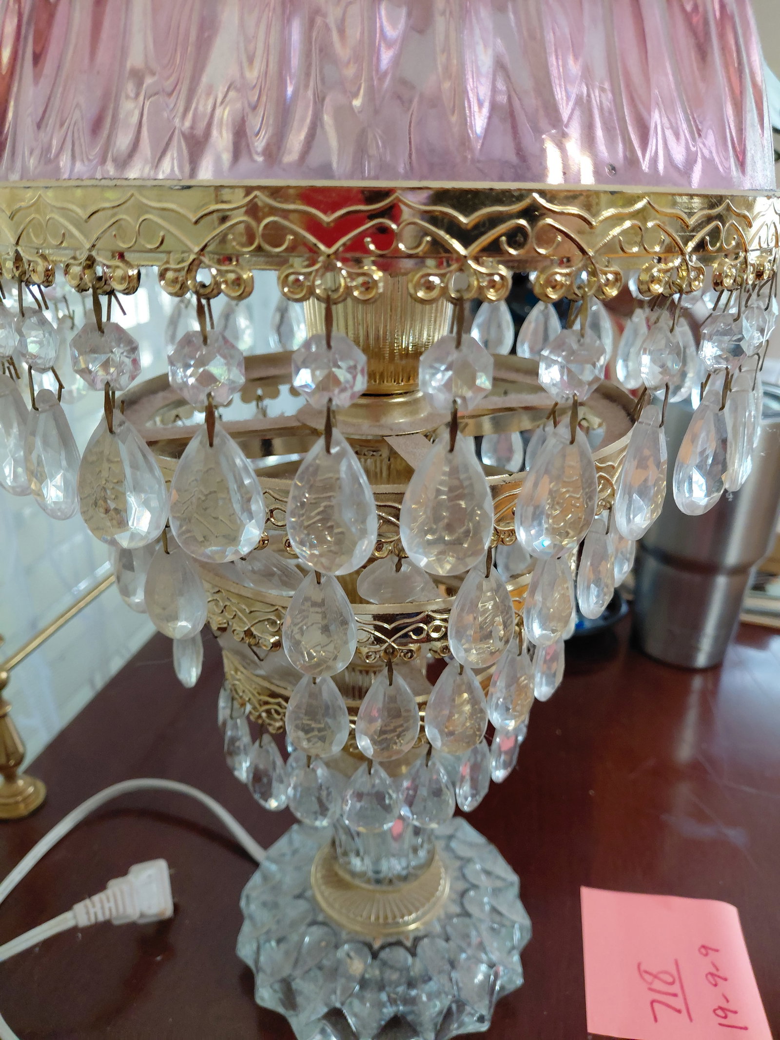 Vintage Michelotti 4 Tier Crystal Glass Boudoir Lamp / Few crystals missing as seen - 5