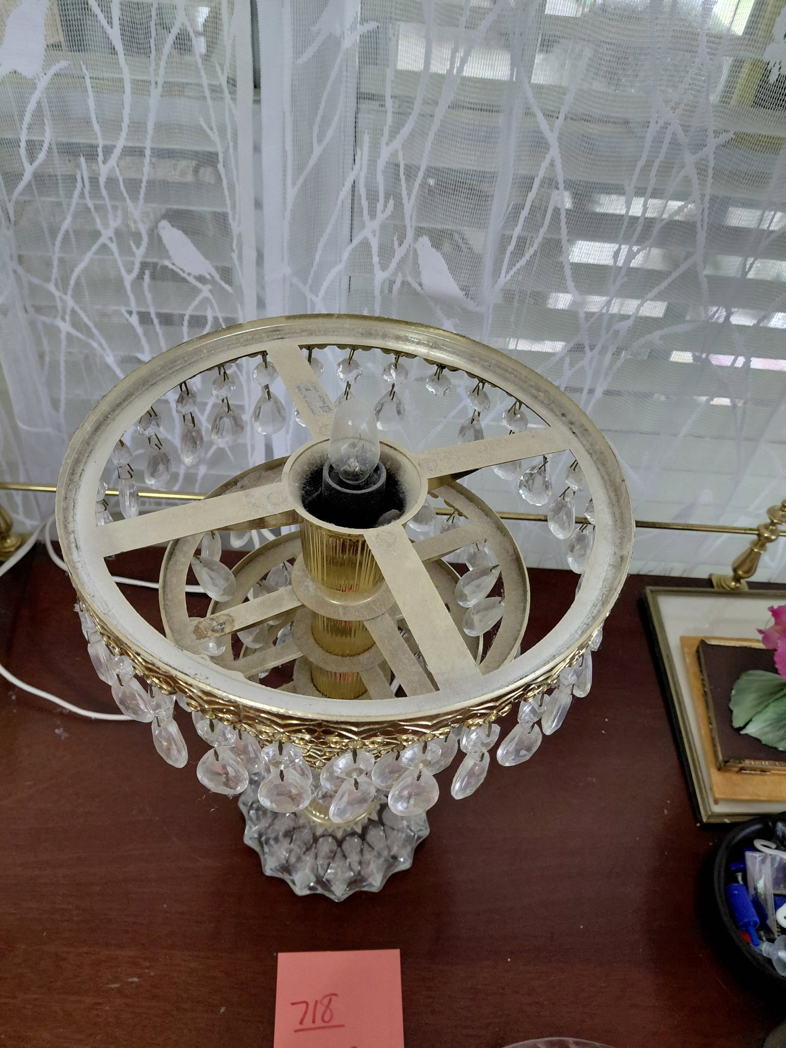 Vintage Michelotti 4 Tier Crystal Glass Boudoir Lamp / Few crystals missing as seen - 6