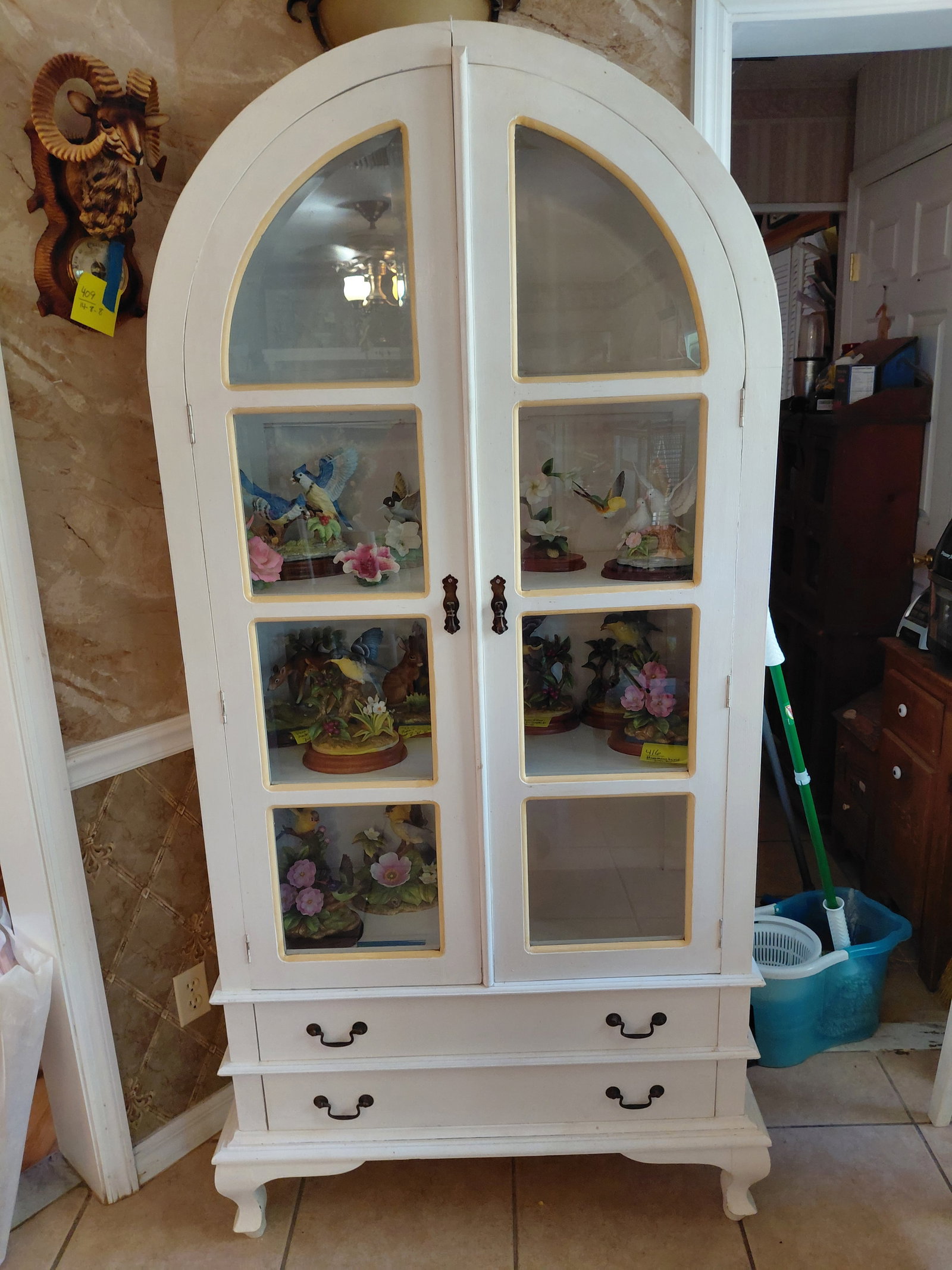 Large French Country Style Arched China Hutch / Missing Top Glass Shelf / contents not included: Large French Country Style Arched China Hutch / Missing Top Glass Shelf / contents not included