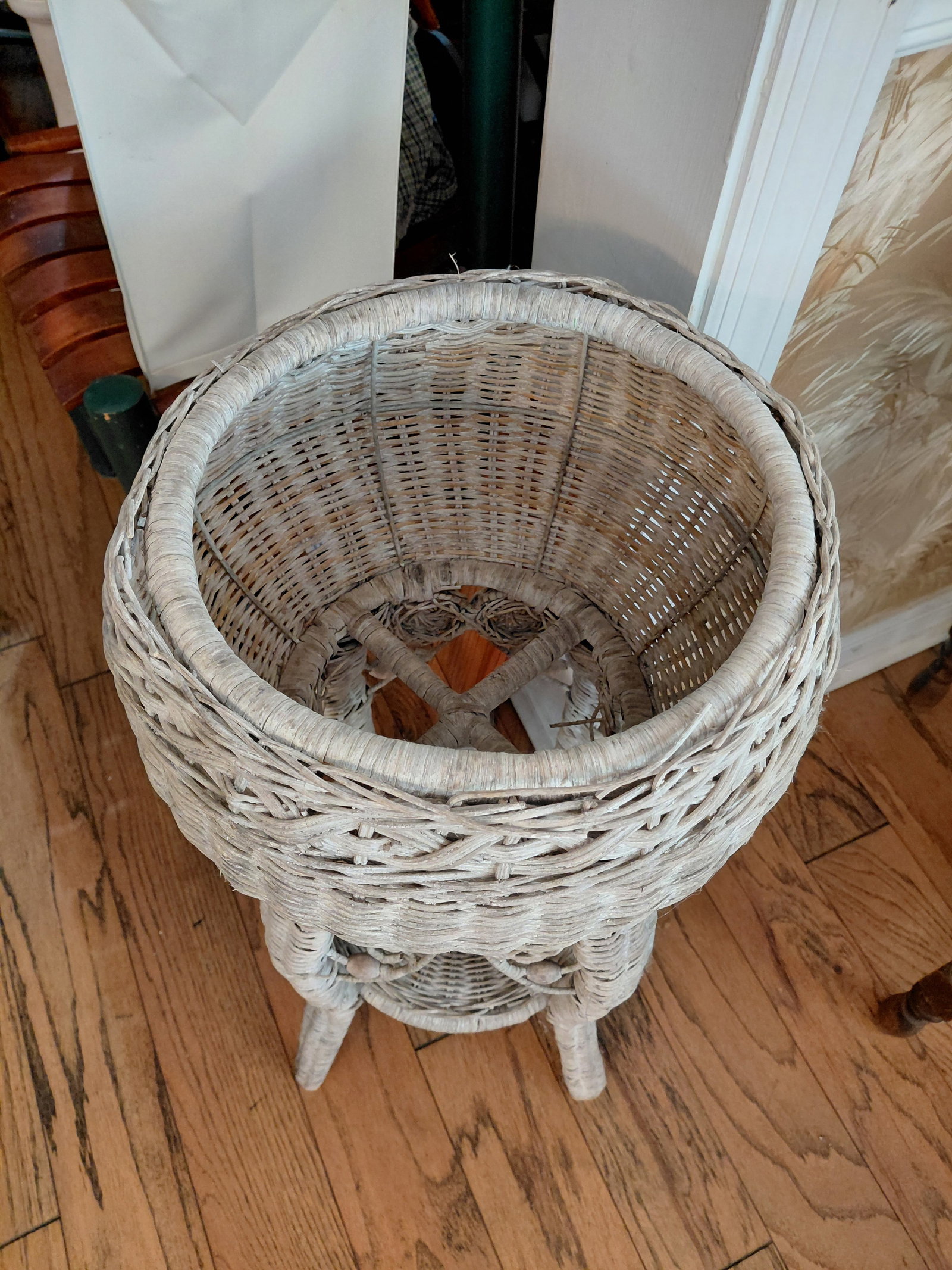 White Wicker Plant Stand - 3