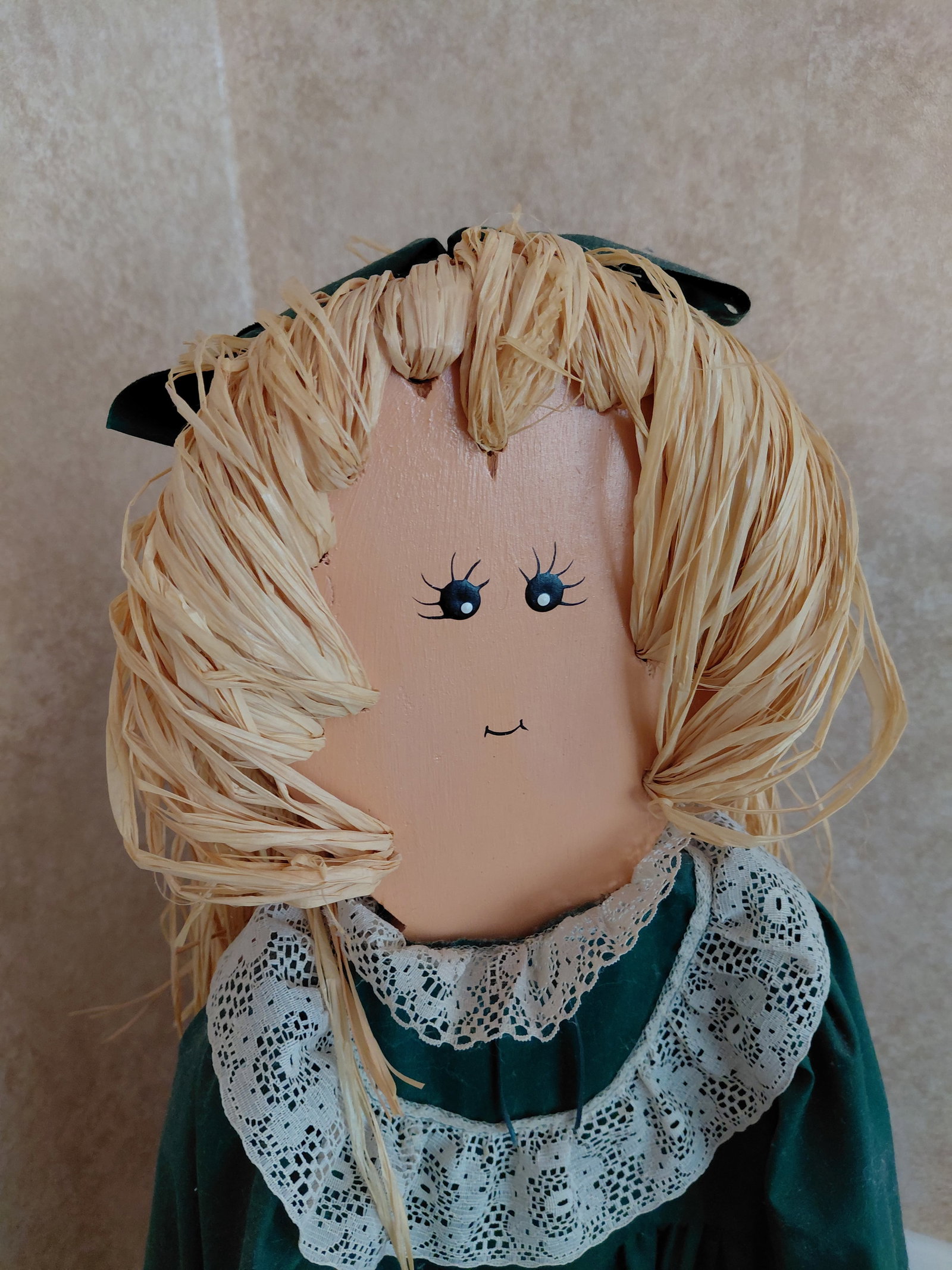 Large Wood Statue of Girl in Green Dress - 3