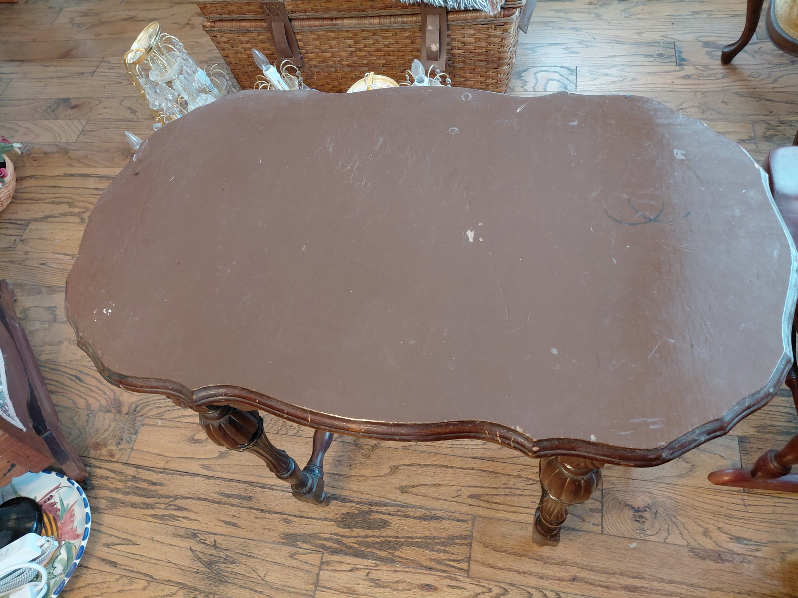 Oval Shaped Parlor Table / top only painted/ few leg joints need tightened - 3