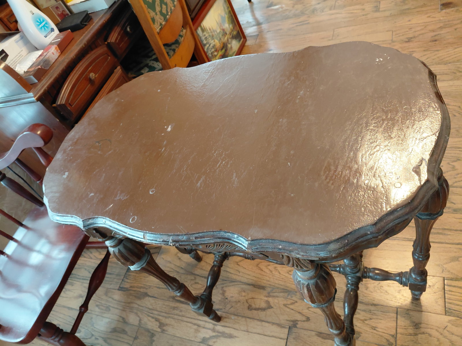 Oval Shaped Parlor Table / top only painted/ few leg joints need tightened - 6