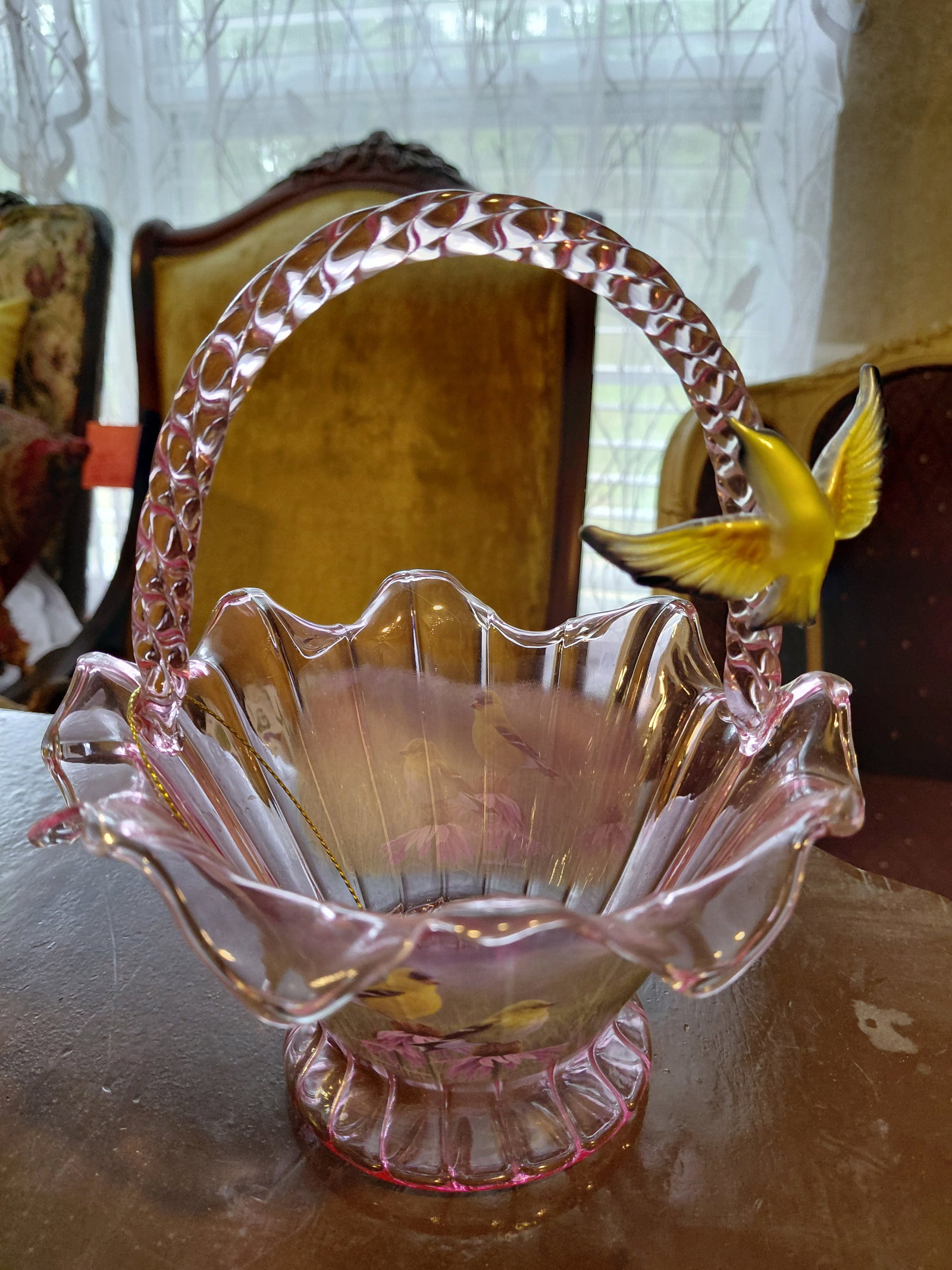 Bradford Exchange Inspiration Garden Artglass Baskets / Goldfinch Splendor: Bradford Exchange Inspiration Garden Artglass Baskets / Goldfinch Splendor