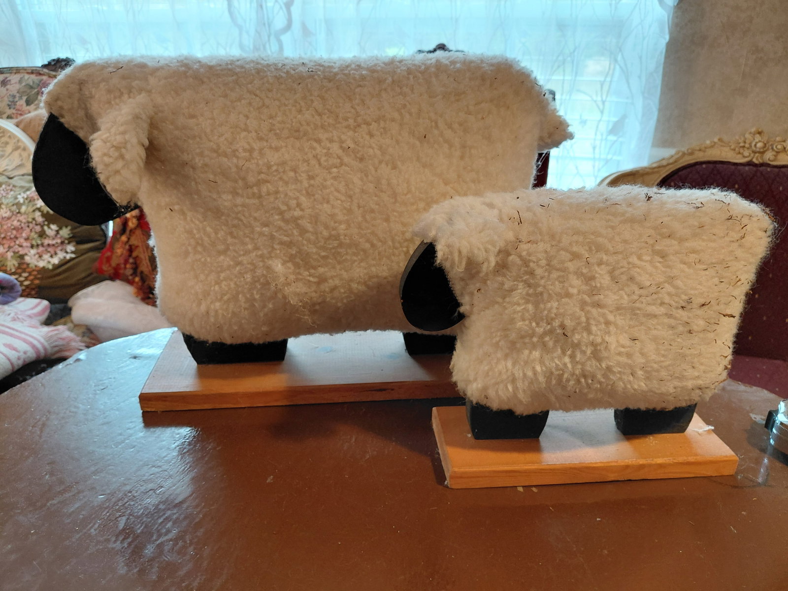 Pair of Wood Sheep Statues: Pair of Wood Sheep Statues