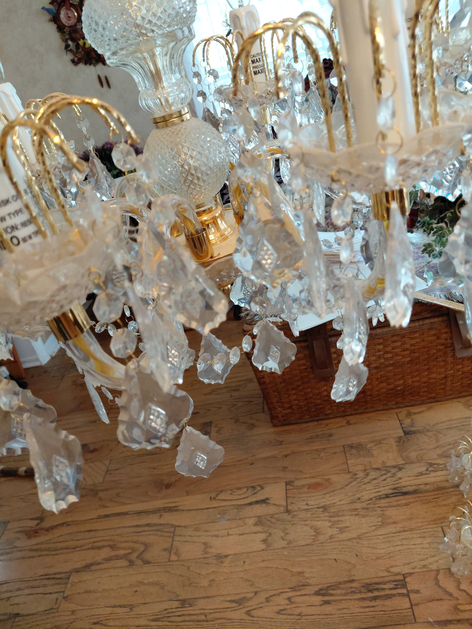 Lot of 2 / 1980s Style Lucite Crystal and Gold Chandaliers / as seen - 5