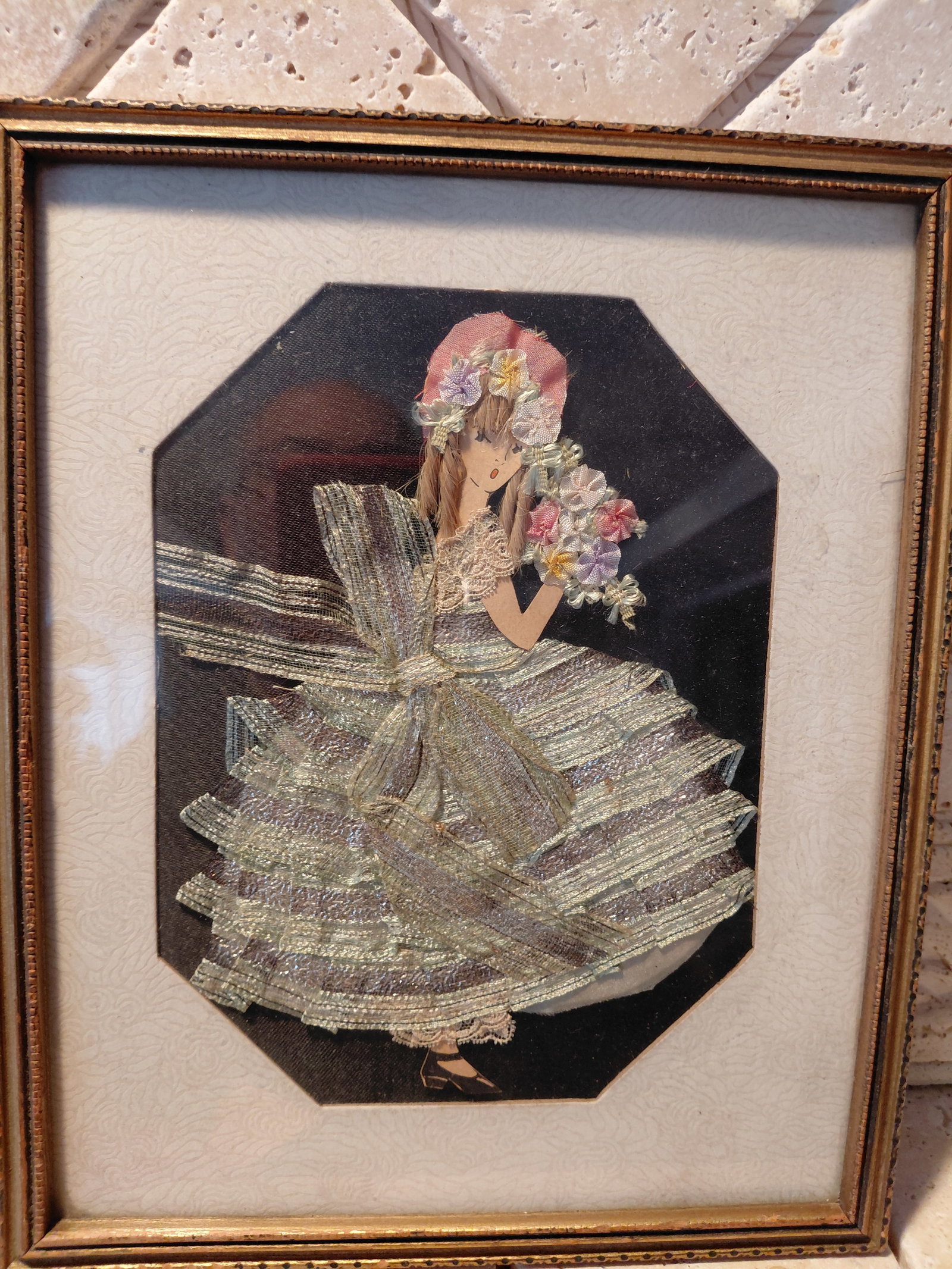 Vintage Framed Embroidery Lady Artwork: Vintage Framed Embroidery Lady Artwork