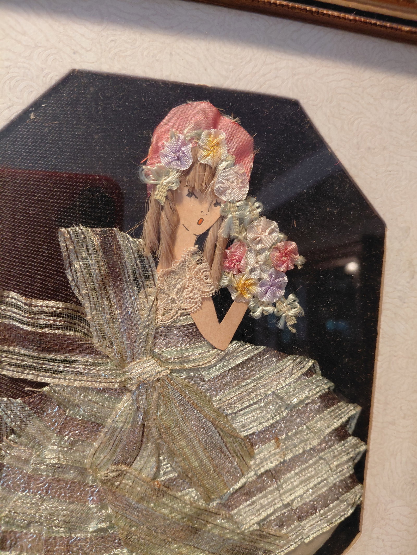 Vintage Framed Embroidery Lady Artwork - 3