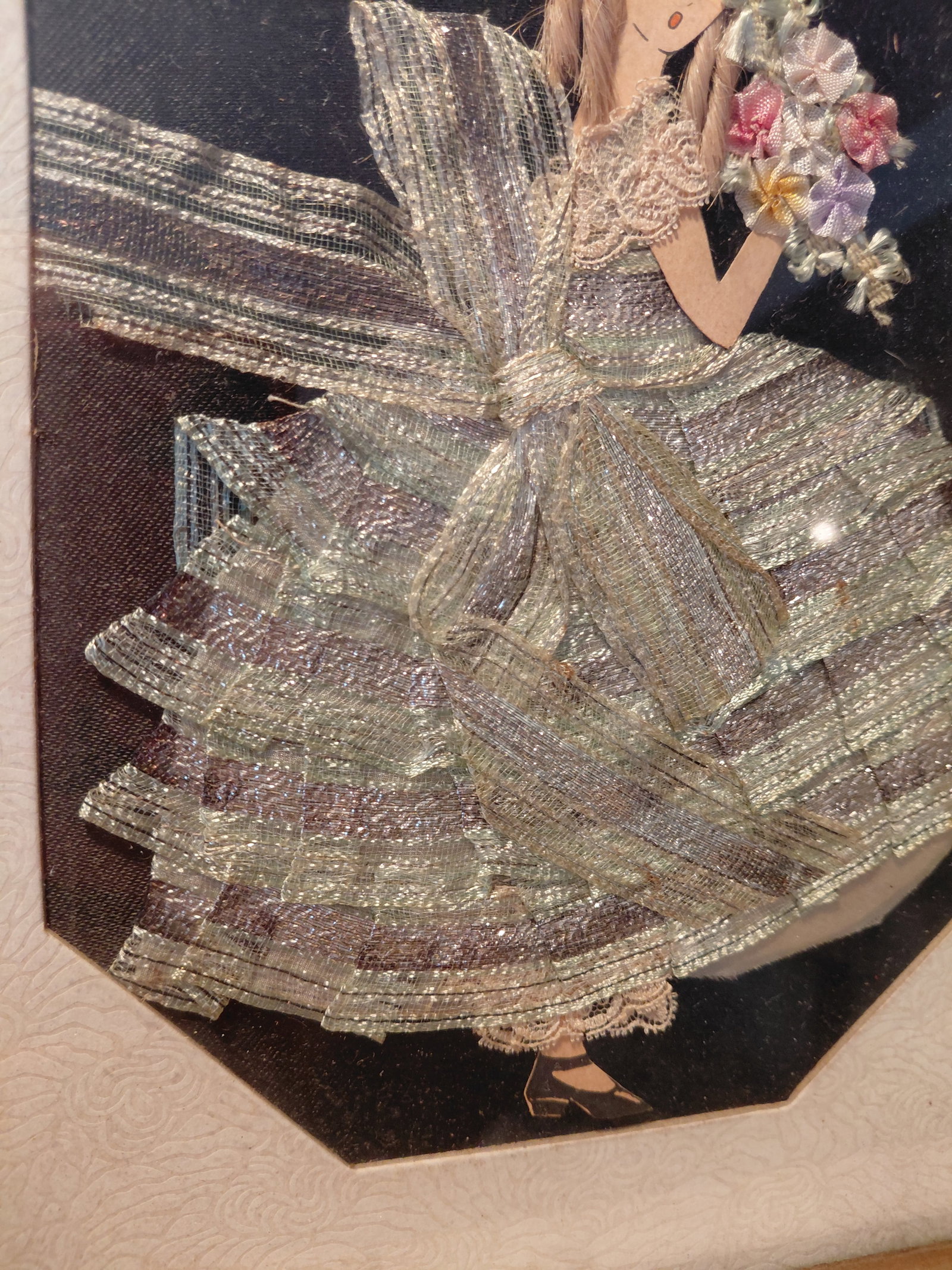 Vintage Framed Embroidery Lady Artwork - 4