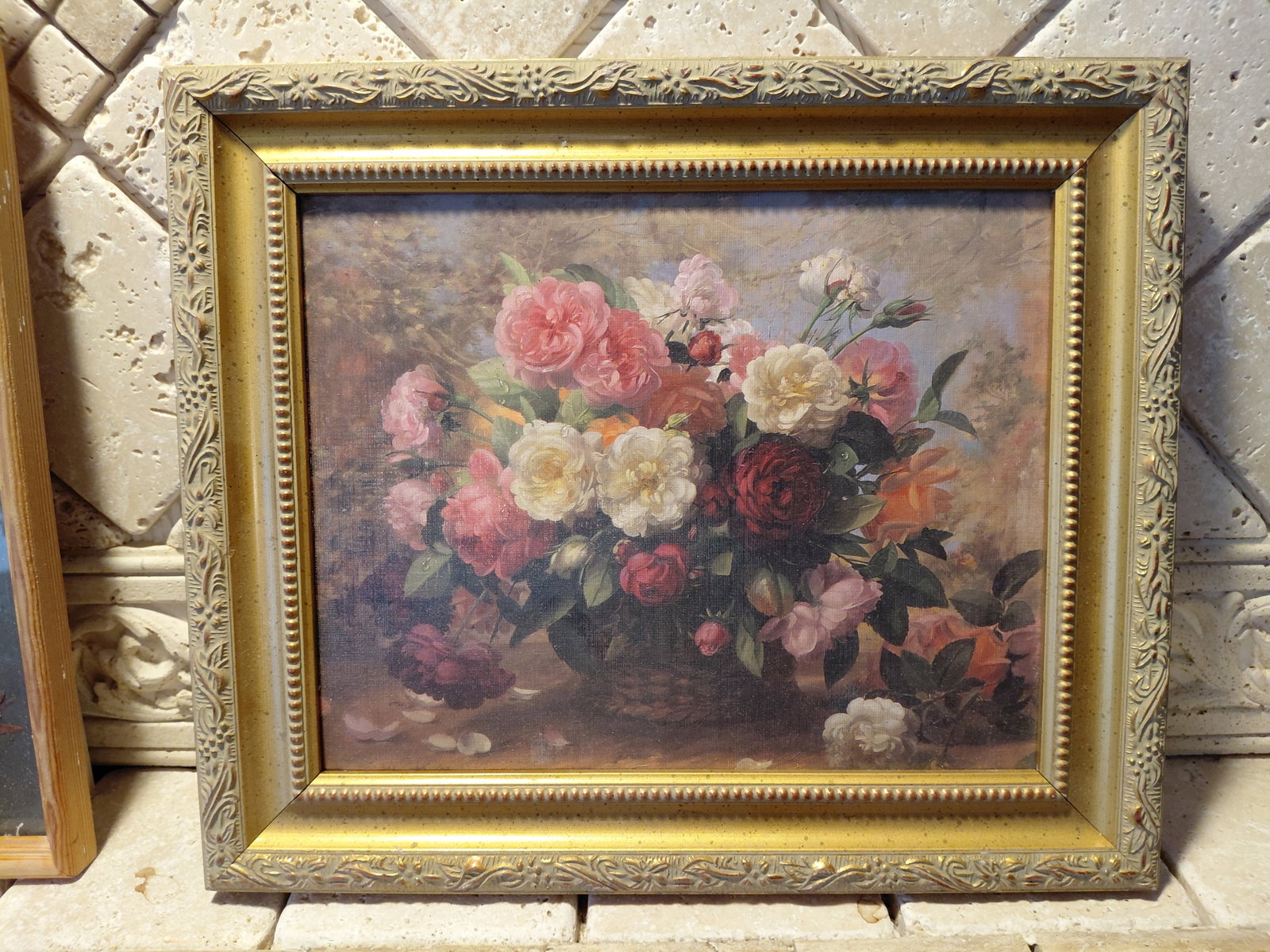 Framed Oil Print Floral: Framed Oil Print Floral