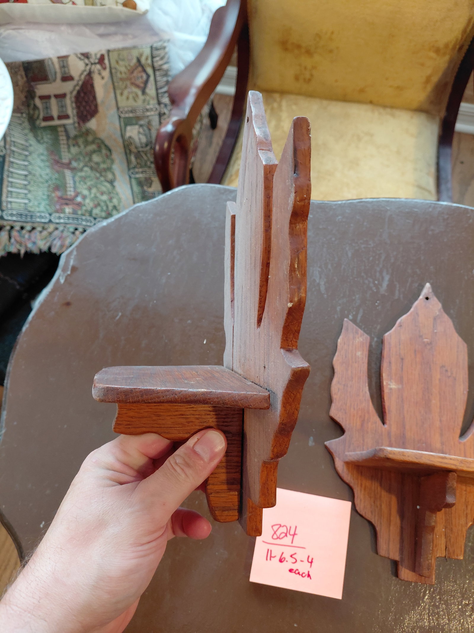 Arts and Crafts Style Wood Wall Sconce Shelves - 3