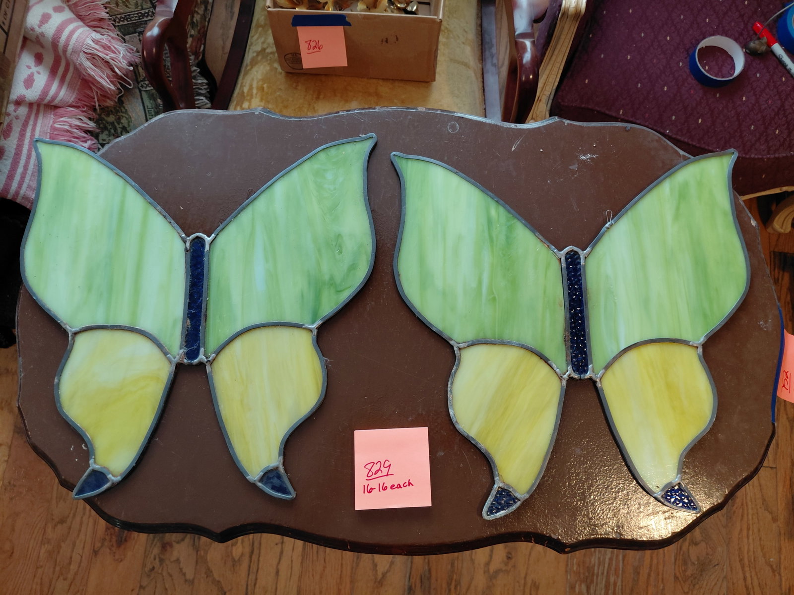 Pair of Vintage Stained Glass Butterflys / As seen / Some Seperation of Joints as seen: Pair of Vintage Stained Glass Butterflys / As seen / Some Seperation of Joints as seen