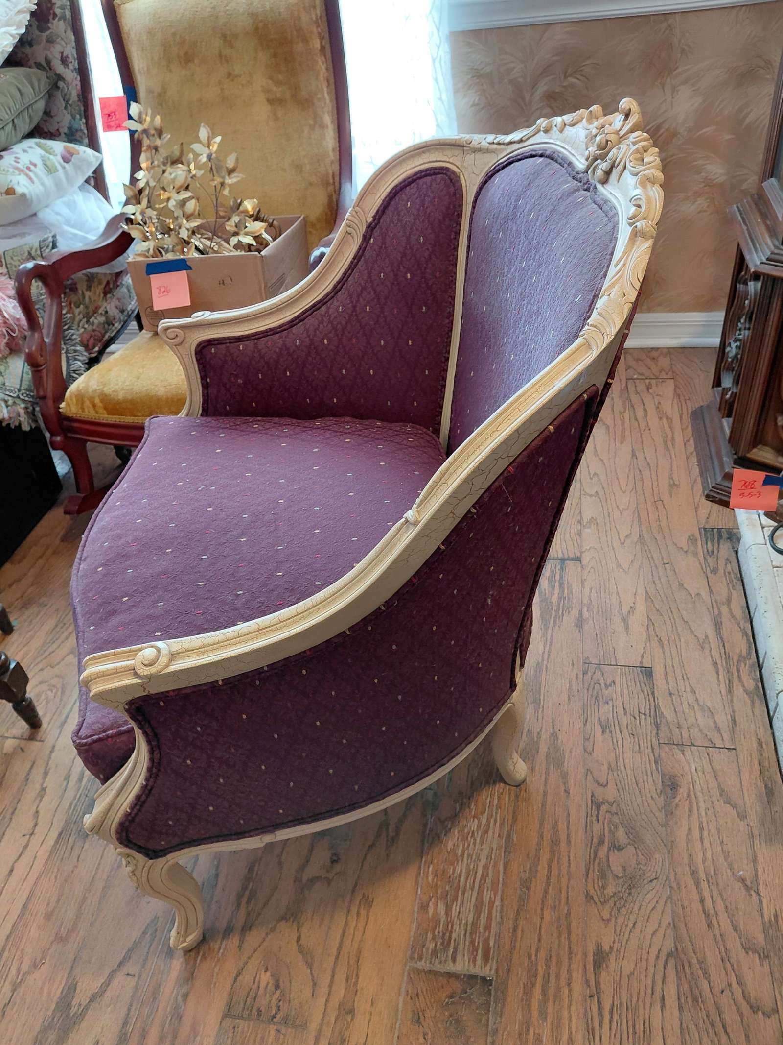 Contemporary French Style Parlor Chair / Distressed Finish / As seen - 7