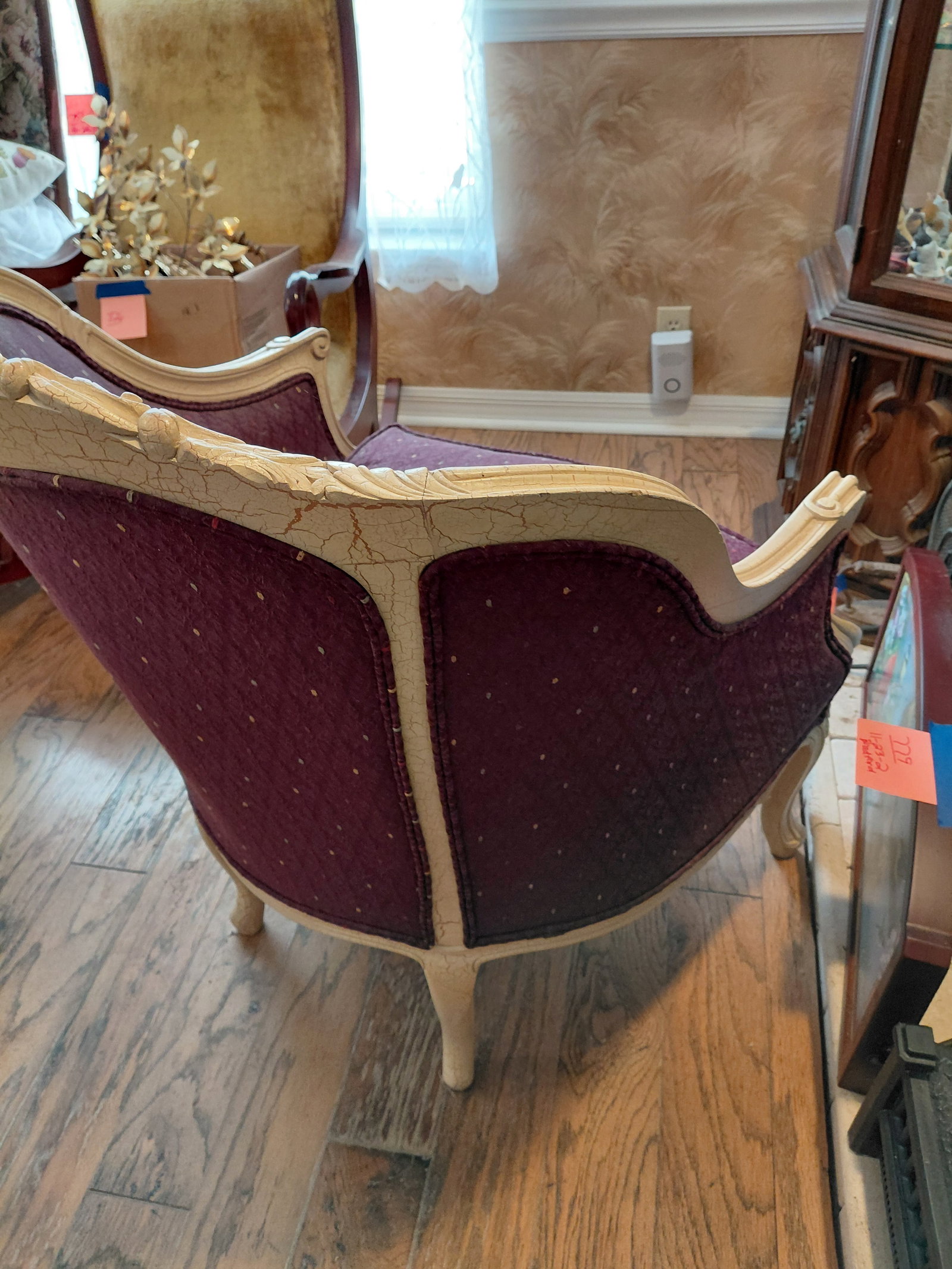 Contemporary French Style Parlor Chair / Distressed Finish / As seen - 9