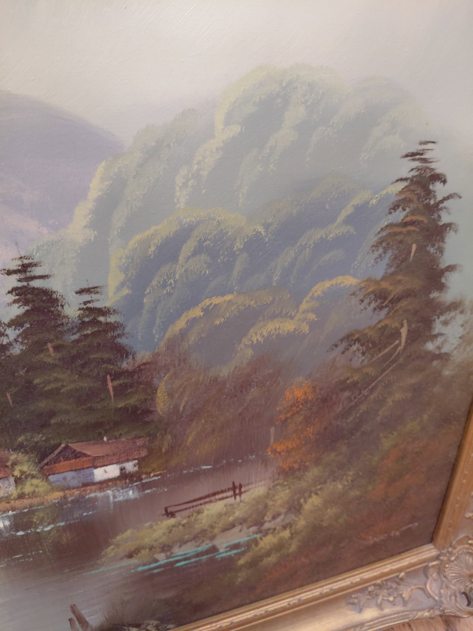 Large Vintage German Oil on Canvas Painting / Tegernsee Lake in Bavaria / Artist Signed - 6