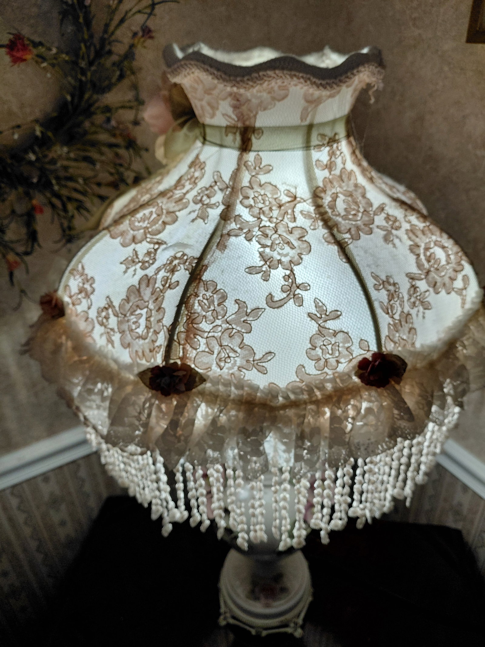 Very Ornate Porcelain Lamp with Metal Base and Very Ornate Shade / As seen - 6