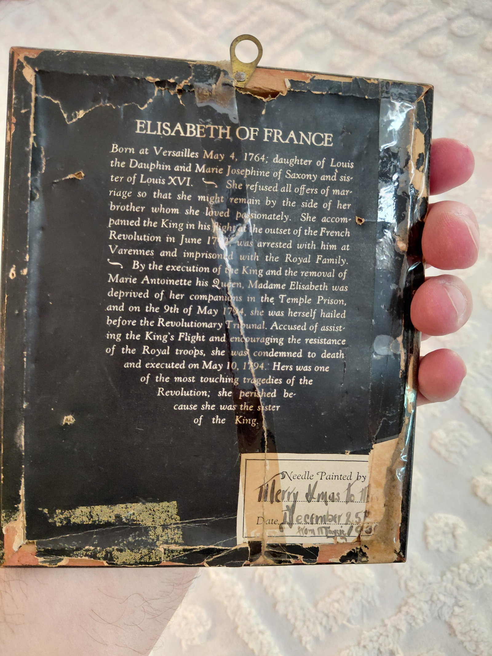 Vintage Needle Painted Portrait Elisabeth of France 1936 - 4