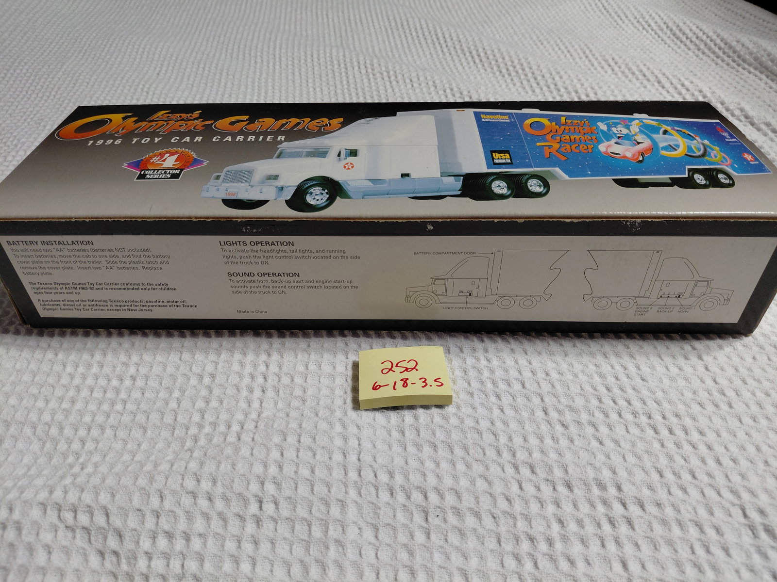 Texaco 1996 Toy Car Carrier / Izzys Olympic Games / Original Box - 2