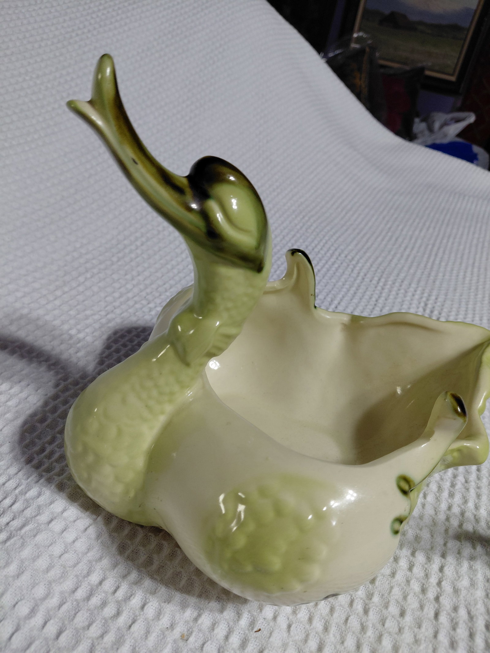 Unique Vintage Mid Century Set USA Pottery Swan and Babies Planter - 3