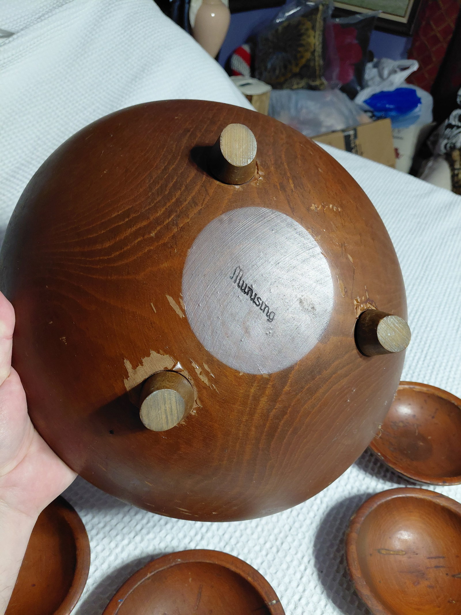 Rare Vintage Munising Primitive Wood Bowl Set / as seen - 4