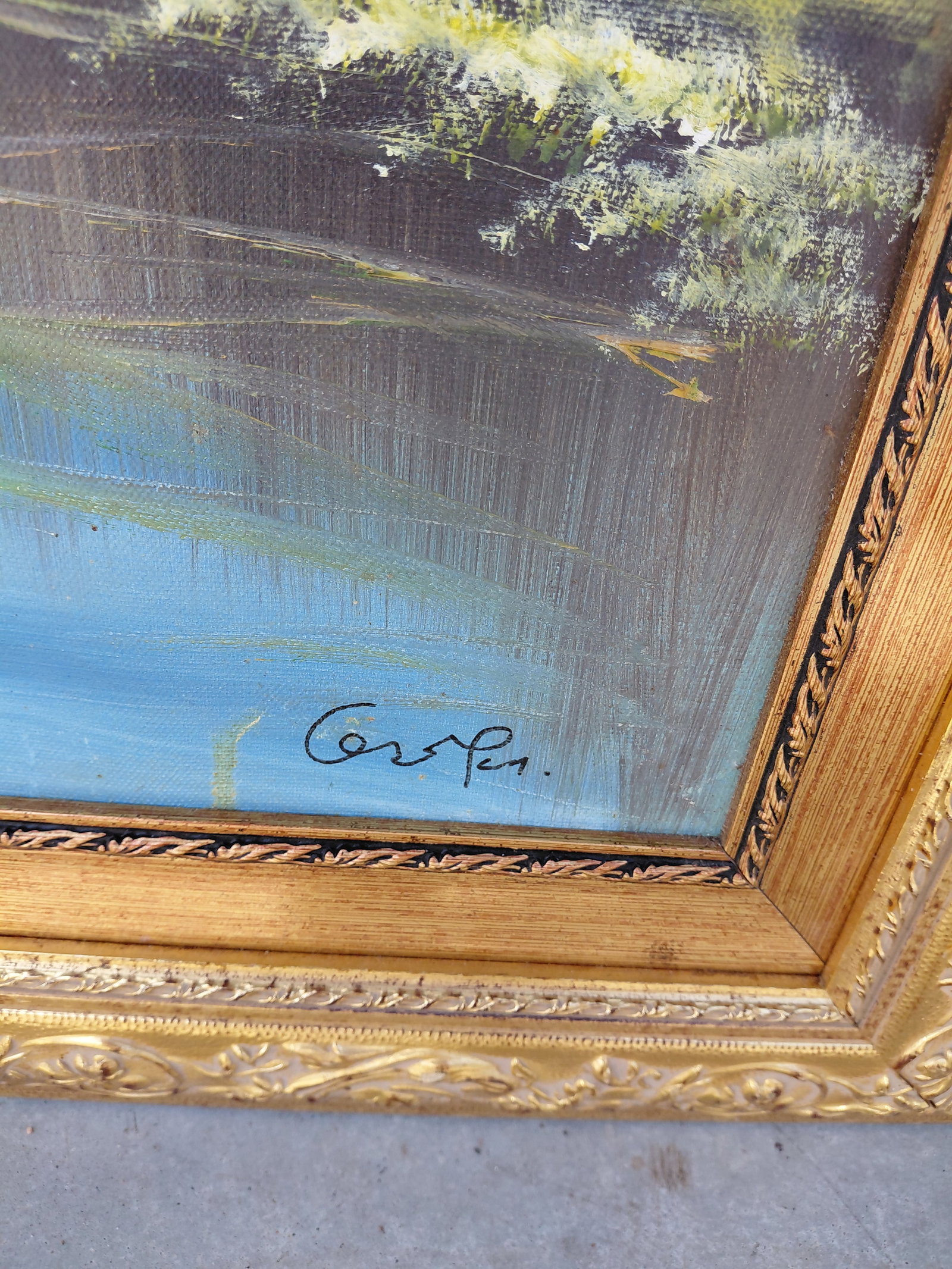 Beautiful Framed Oil on Canvas Cottage by the River / Artist Signed - 6