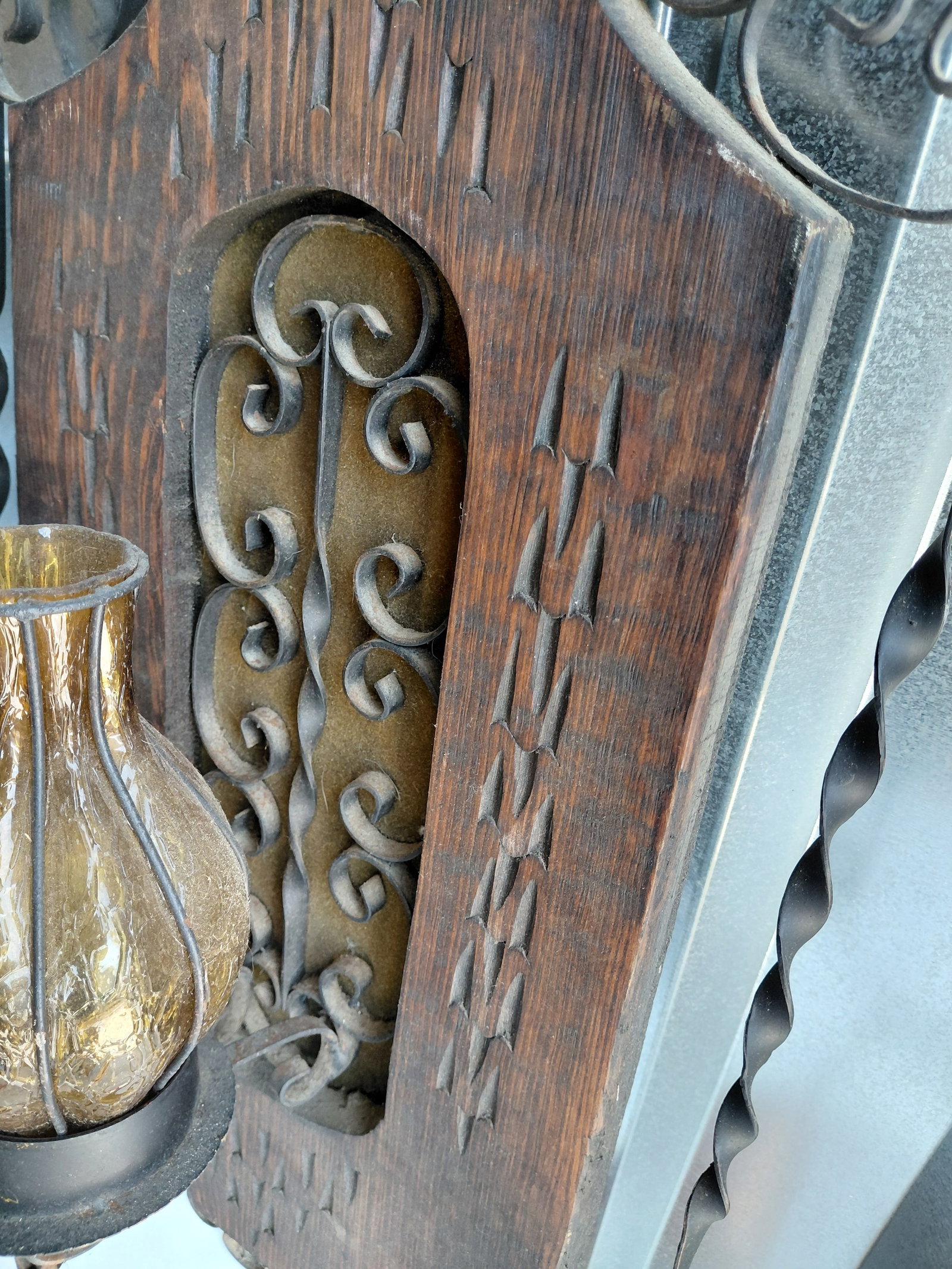 Vintage Mid Century Spanish Revival Wood & Iron Wall Sconce / as seen - 4