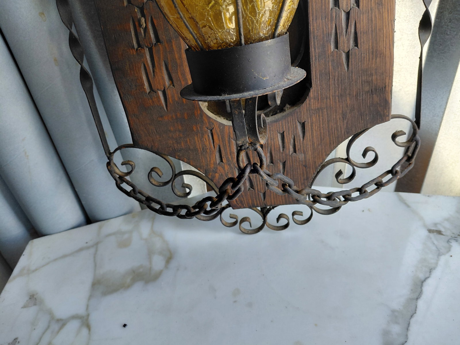 Vintage Mid Century Spanish Revival Wood & Iron Wall Sconce / as seen - 6