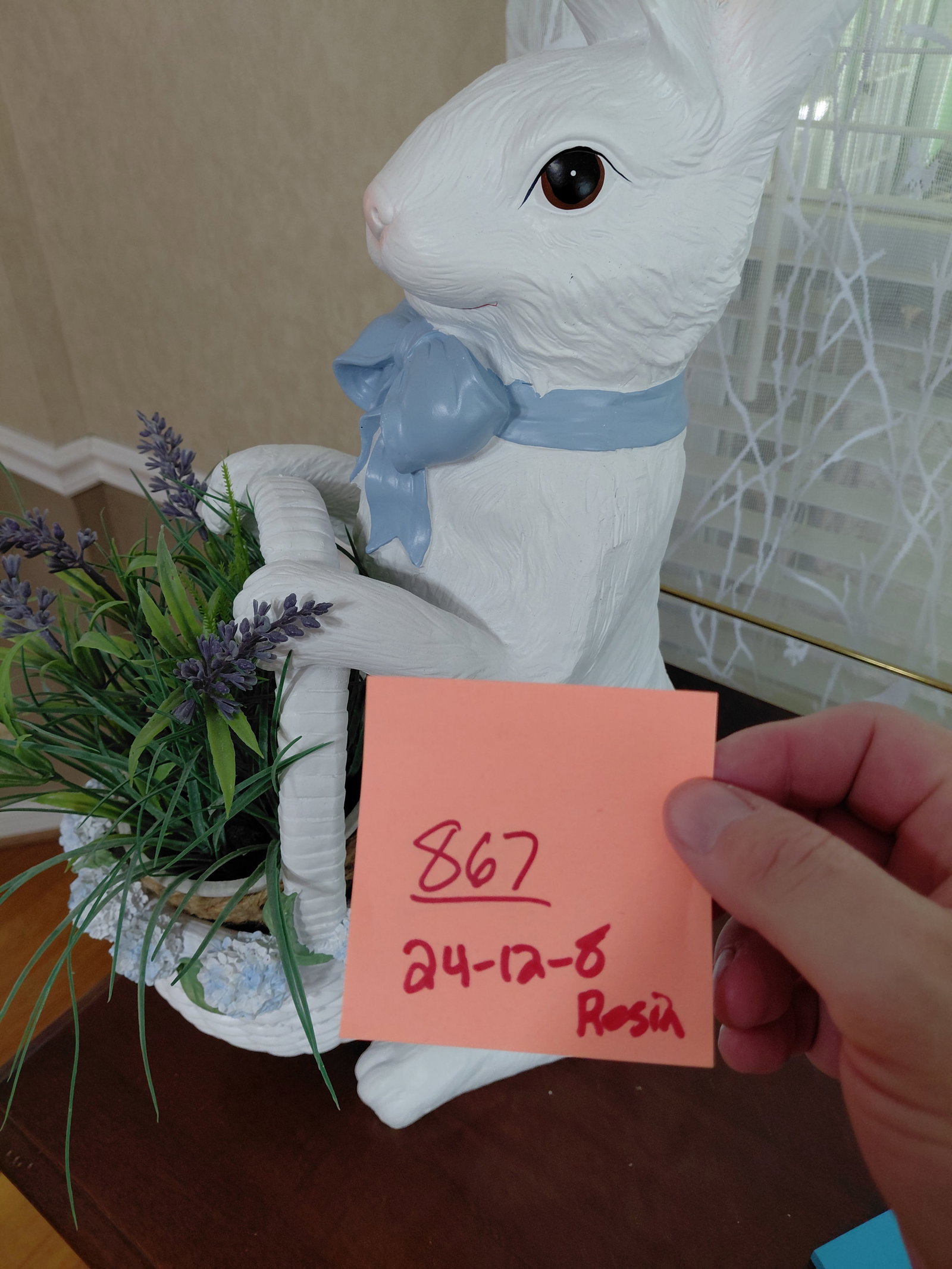Large Resin Bunny Rabbit Statue with Basket - 2
