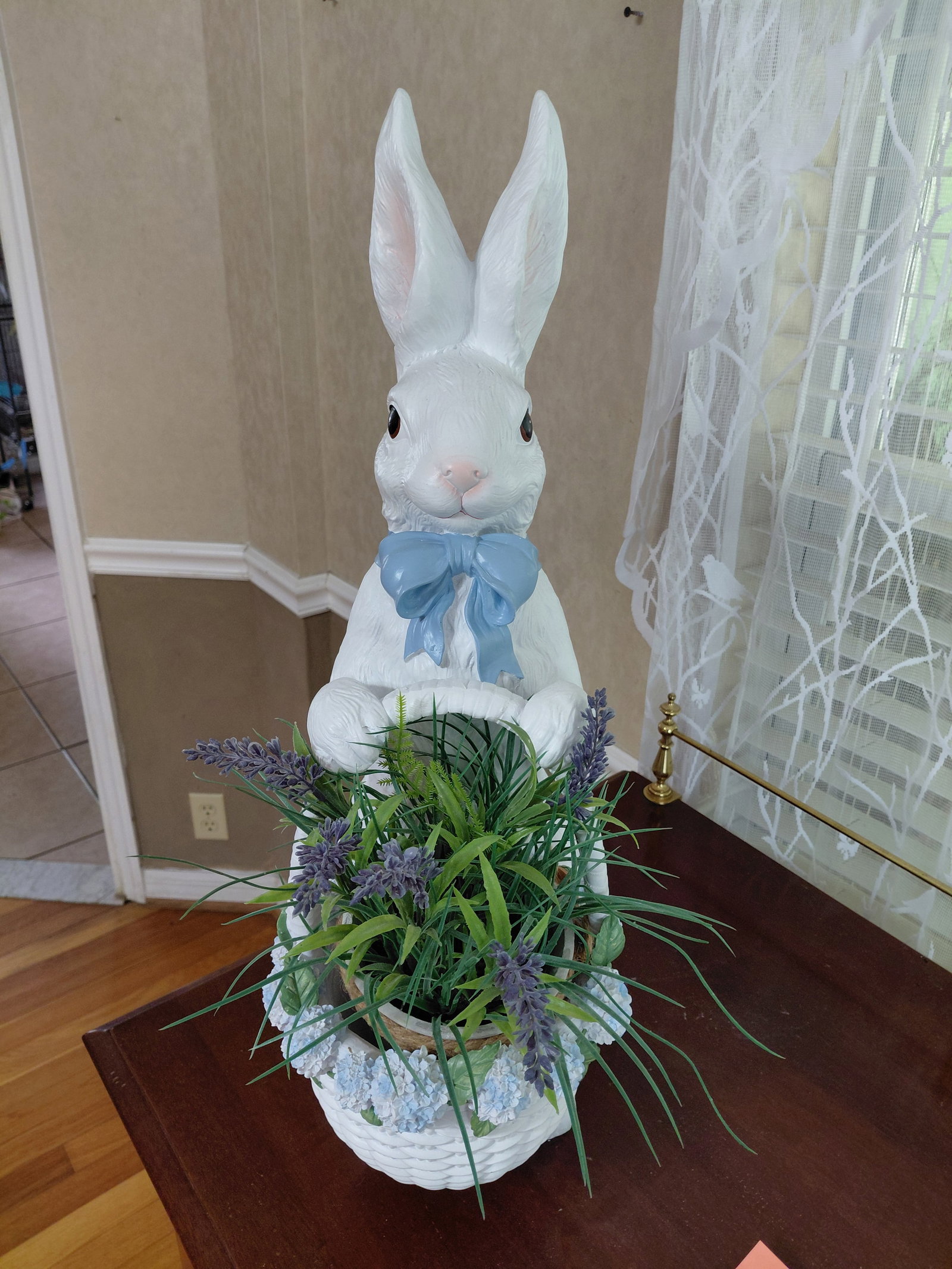 Large Resin Bunny Rabbit Statue with Basket - 5