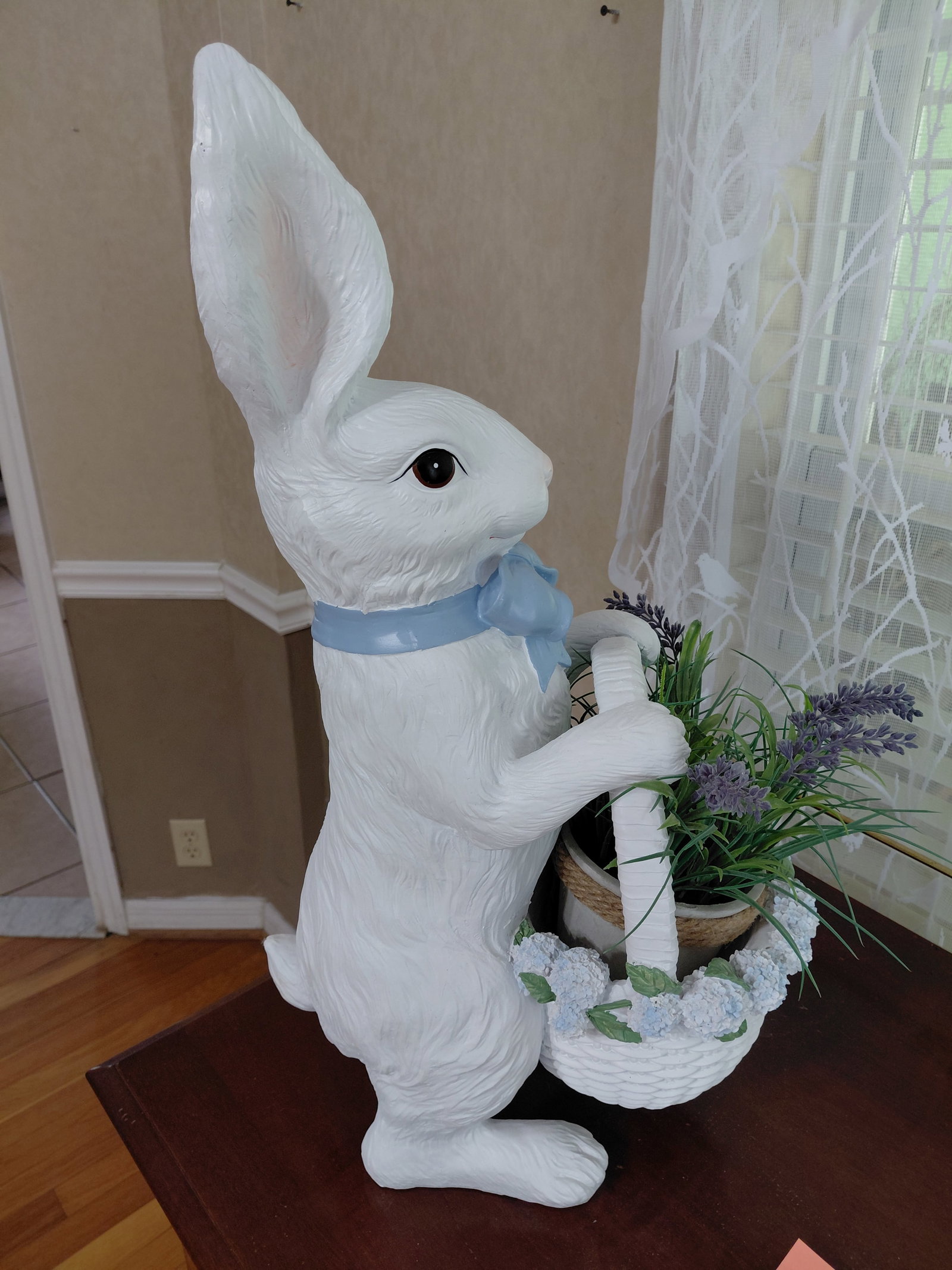 Large Resin Bunny Rabbit Statue with Basket - 6