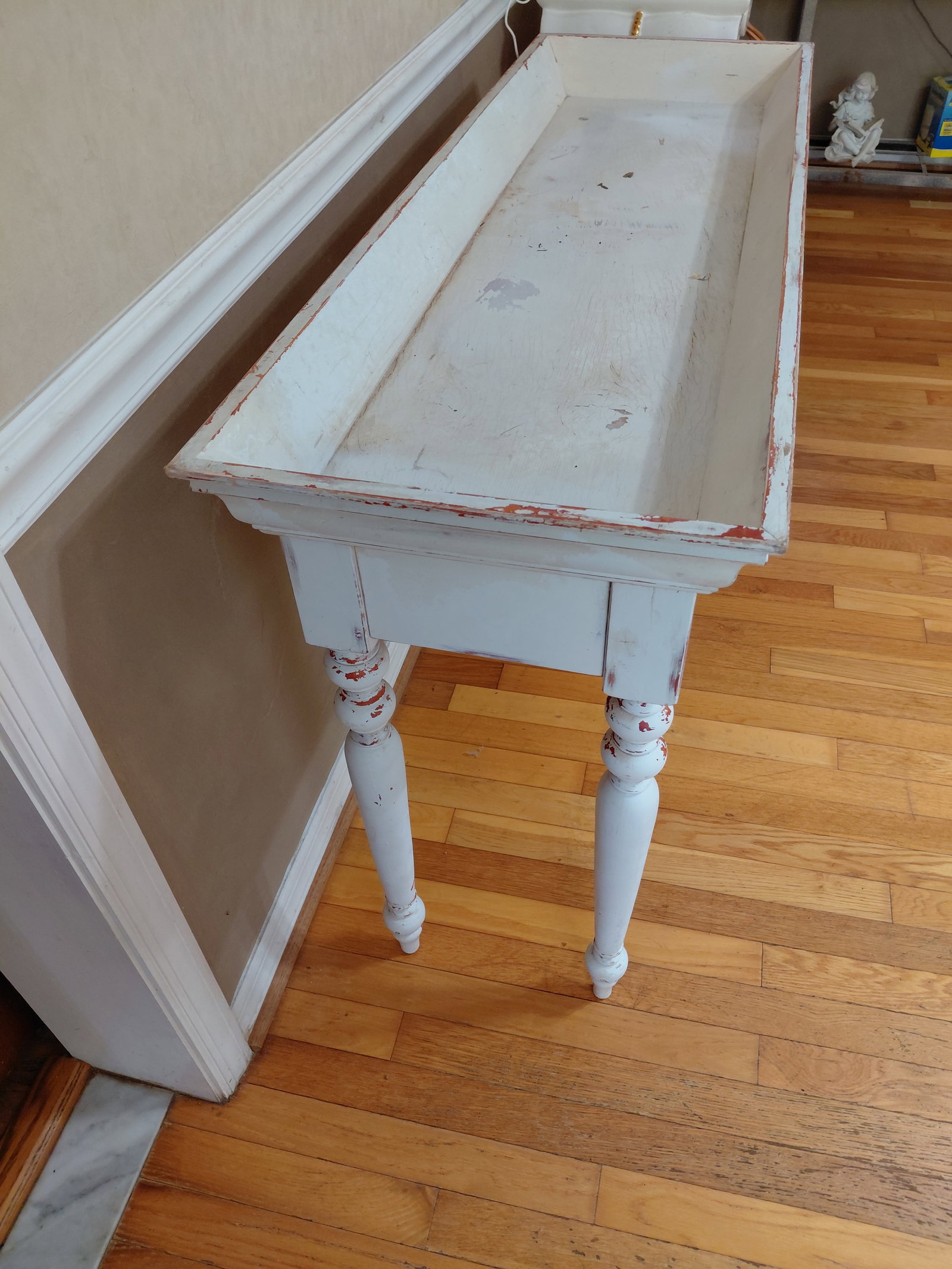 Large Unique Country Farmhouse Distressed Wood Dry Sink Table / Conditon issue with Drawer missing - 7