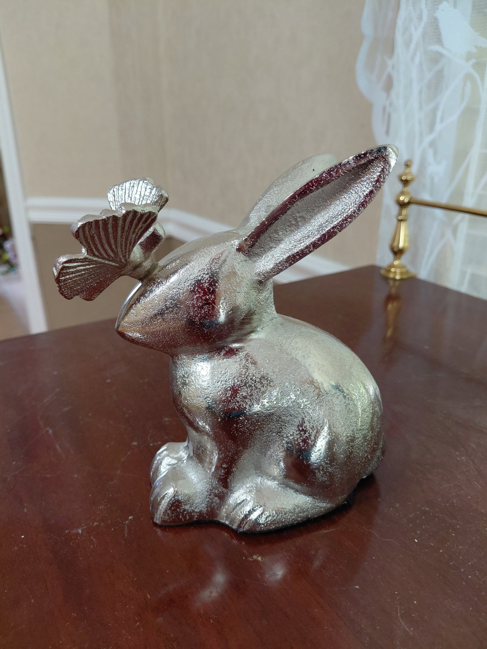 Silver Metal Bunny Rabbit Statue (1 of 6)