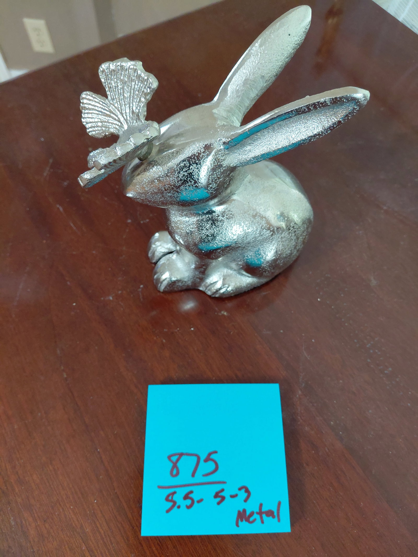 Silver Metal Bunny Rabbit Statue - 2