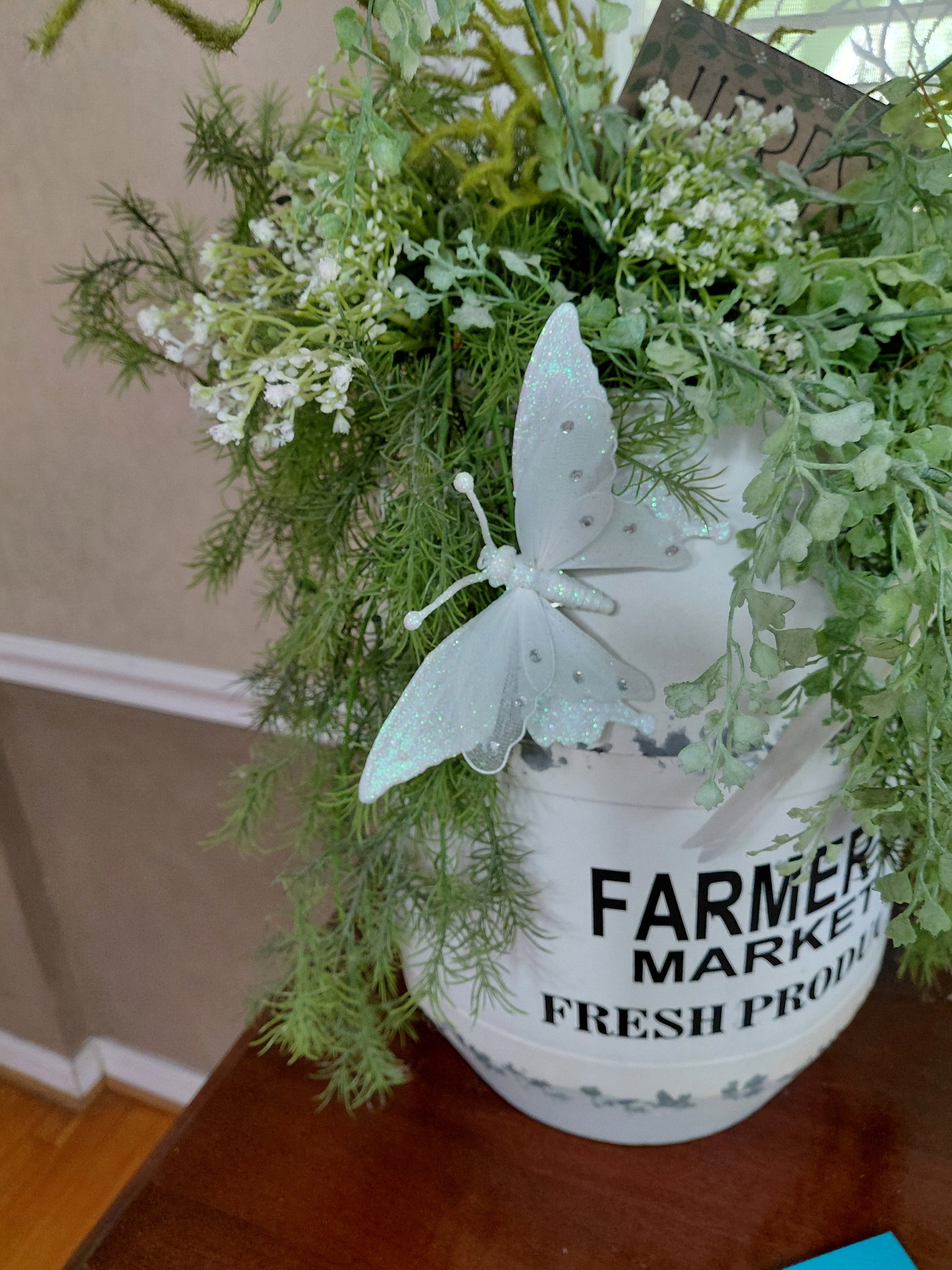 Metal Farmers Market Barrel with Greenery and Bird D?cor - 6